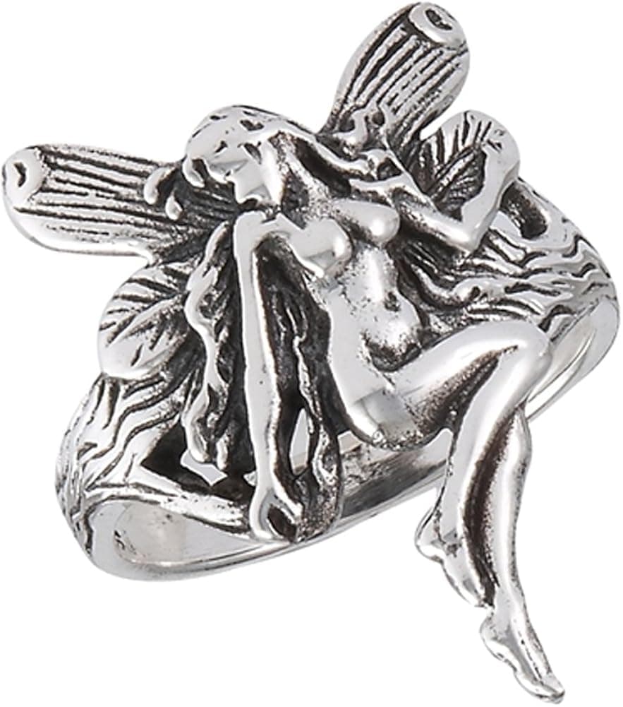 Oxidized Fairy Female Wings Ring New .925 Sterling Silver Band Sizes 6-10