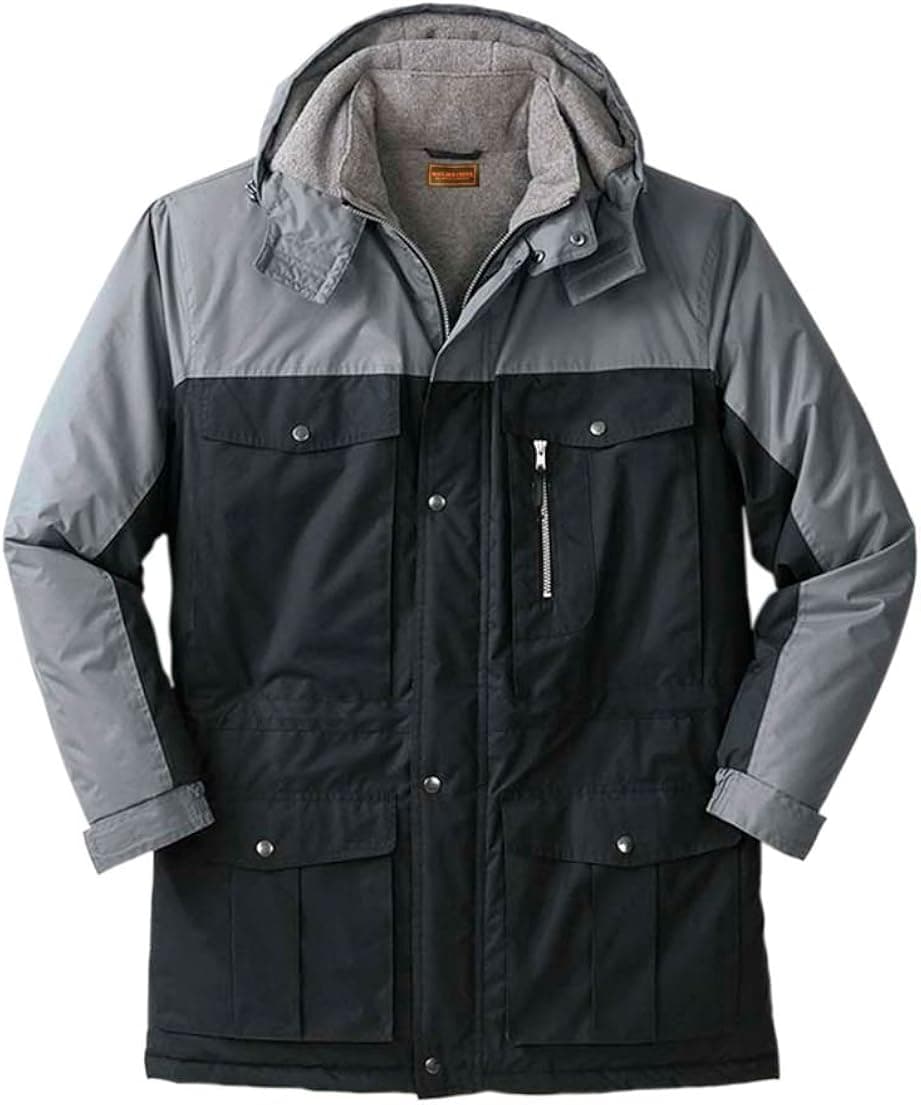 Boulder Creek Men's Big & Tall Colorblock Expedition Hooded Parka, Black Steel