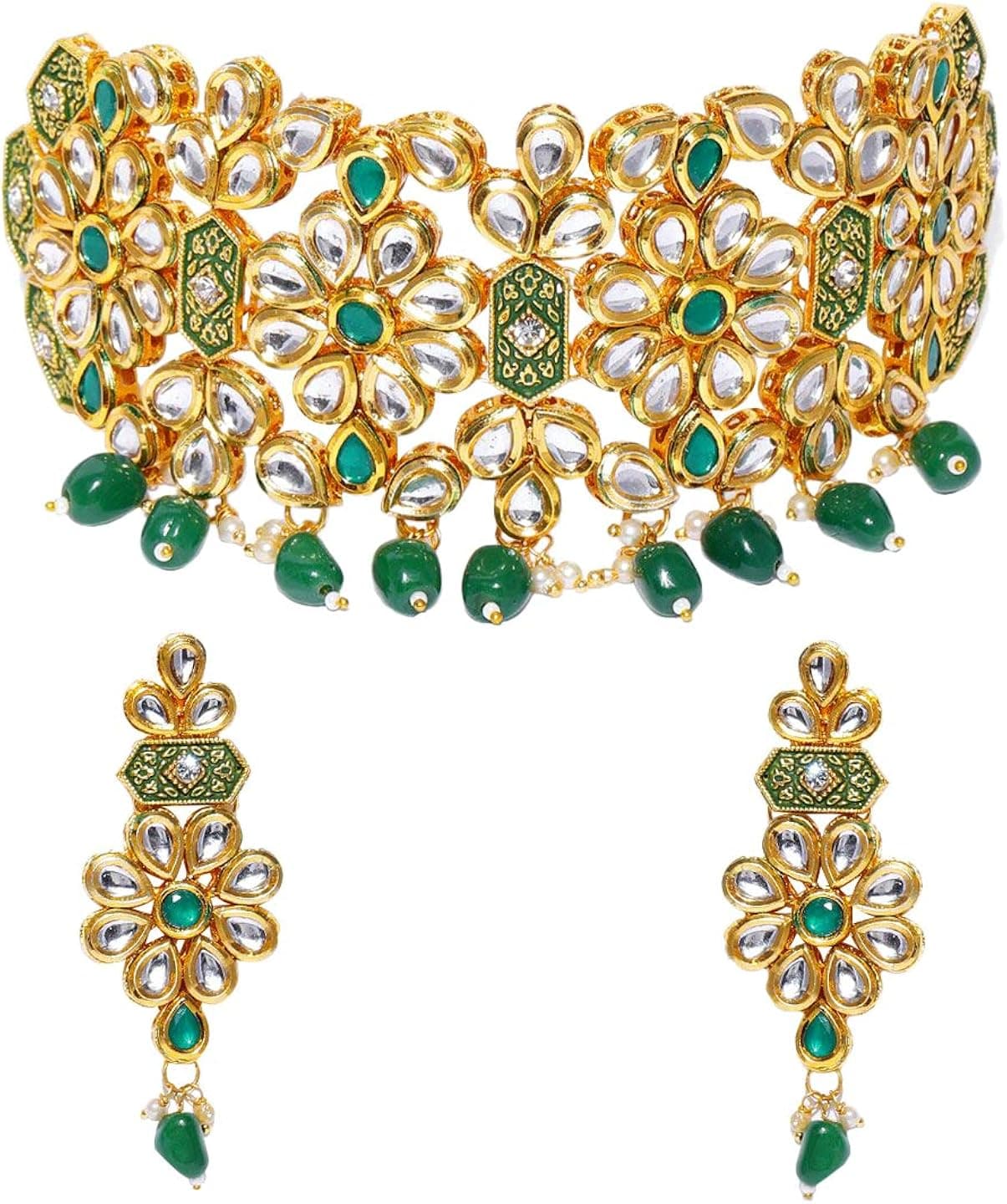 Aheli Indian Choker Necklace Earring Traditional Bollywood Wedding Fashion Jewelry Set for Women
