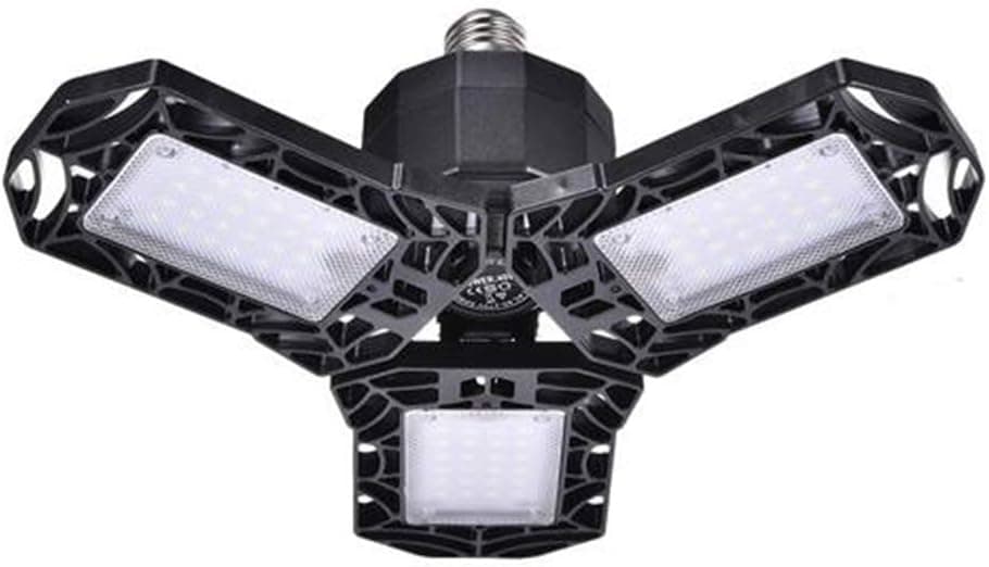 LED Garage Lights, Younar Deformable Garage Lights, 60W Adjustable LED Garage Lights 6000LM E26/E27 Garage Ceiling Light for Garage Workshop Warehouse Lighting Workbench, Warehouse, Barn (Black)