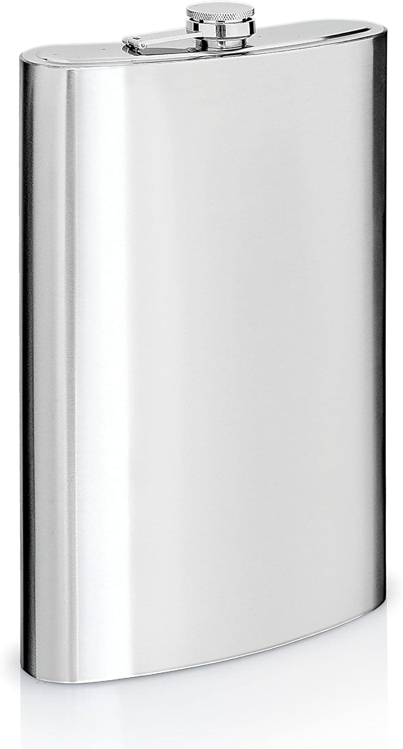 Maxam Jumbo Stainless Steel Flask, Dishwasher Safe Extra Large Drinking Flask, Polished Silver, 64 Ounce Capacity