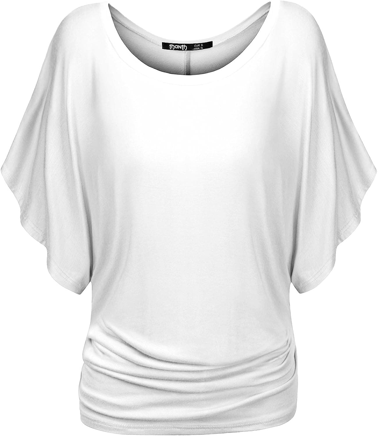 TWINTH Shirring Boat Neck Knit Top White S