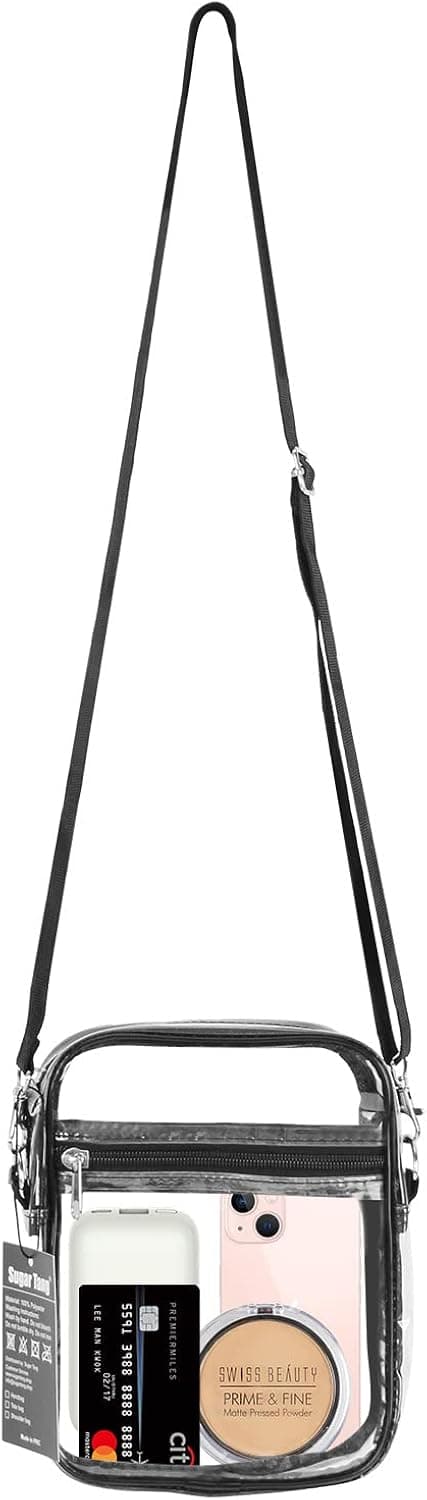 Clear Crossbody Bag Stadium Approved, PVC Shoulder Bags With Adjustable Strap, Zipped Pockets for NFL, NBA, Concert, Events