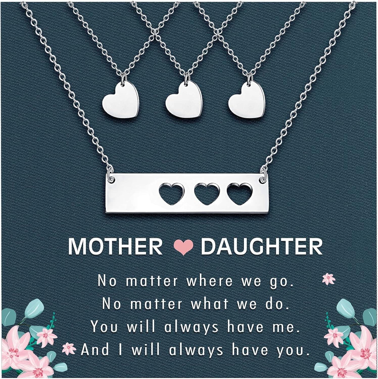 Sincere First Day of School Gifts Mom Daughter Necklace Set for 2/3/4 Mom Mommy and Me Matching Cutout Heart Bar Pendant Necklace Jewelry Christmas Valentine's Day Gifts for Mom Daughter
