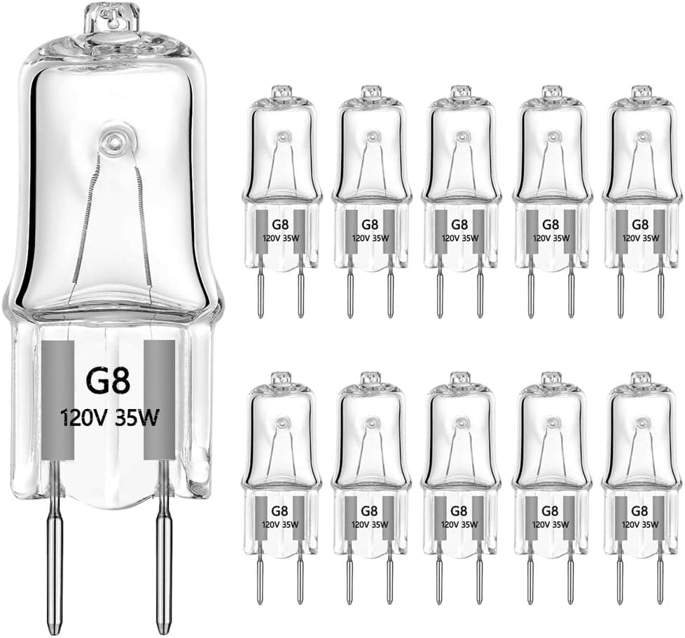 G8 Halogen Light Bulbs 35Watt 120Volt Light Bulb G8 Base Bi-Pin Shorter 1.5" Length 35W T4 JCD Warm White Under Cabinet Puck Lighting Replacements,10Pack