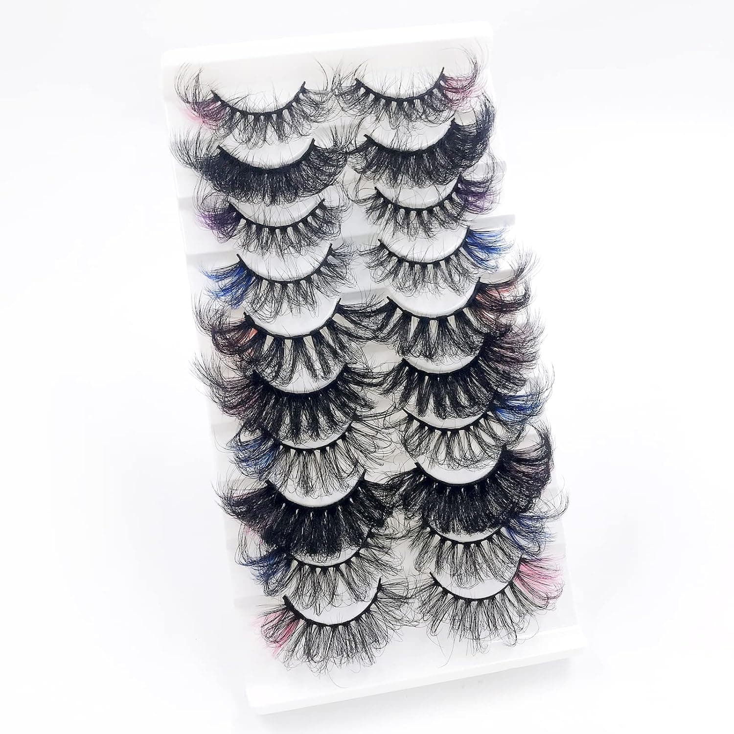 IFLOVEDEKD 10 Pairs Colored Lashes Russian Strip Lashes with Color 5 Colors 25mm Color Eyelashes Mix Wispy Faux Mink Lashes Fluffy Long False Eyelashes Reusable D Curl Lash Strips