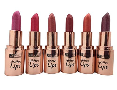 Malibu Glitz  set of six(6) colors Glitter lips Long Lasting & Fuller Glitter Lipstick BABY PINK, CHERRY DELIGHT, DIAMOND PUFF, BREATHLESS, CORAL KISS, PURPLE PIE.