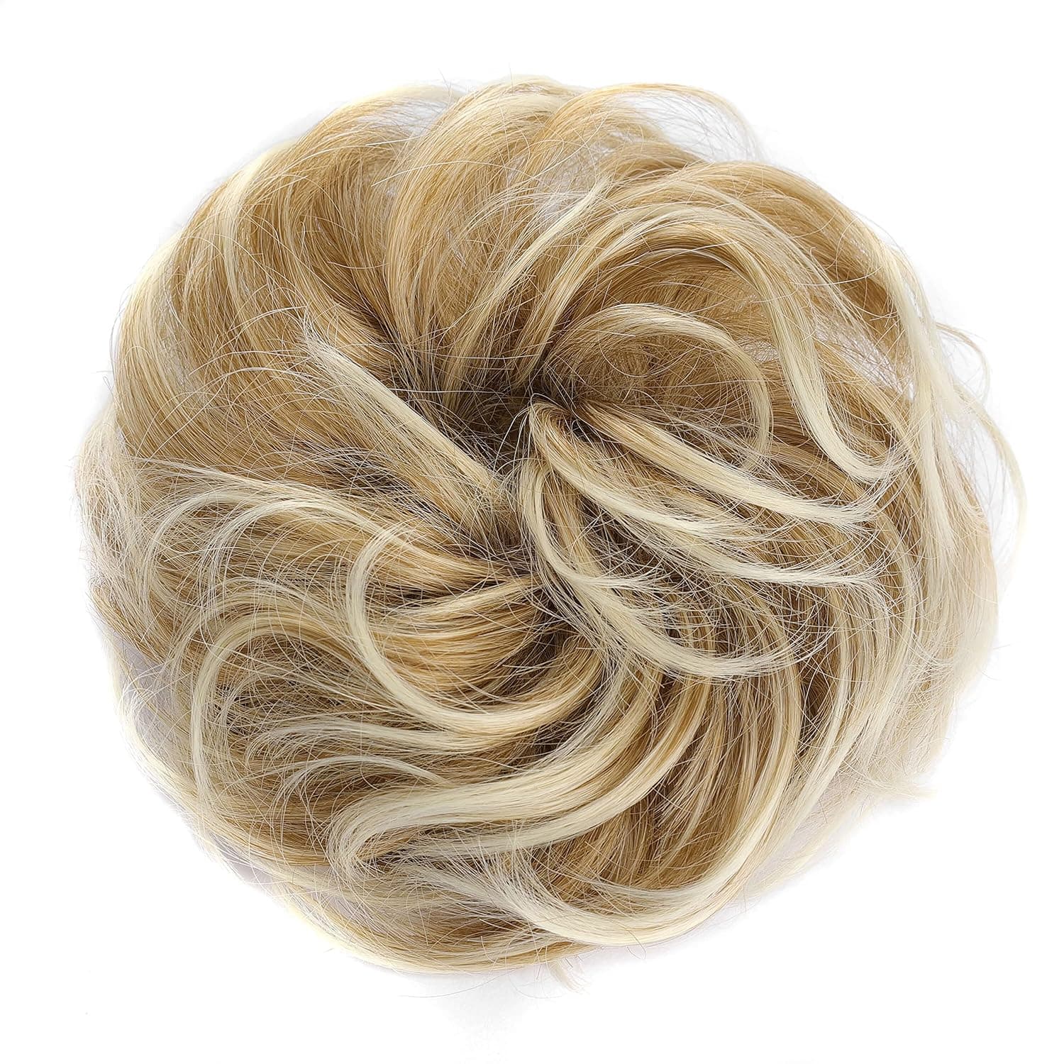 Messy Bun Scrunchie Hair Bun Extensions Wavy Curly Messy Donut Hairpieces Synthetic Donut Updo Hair Pieces for Women Girls (27T613#,Sandy Coffee to Bleach White Blonde)
