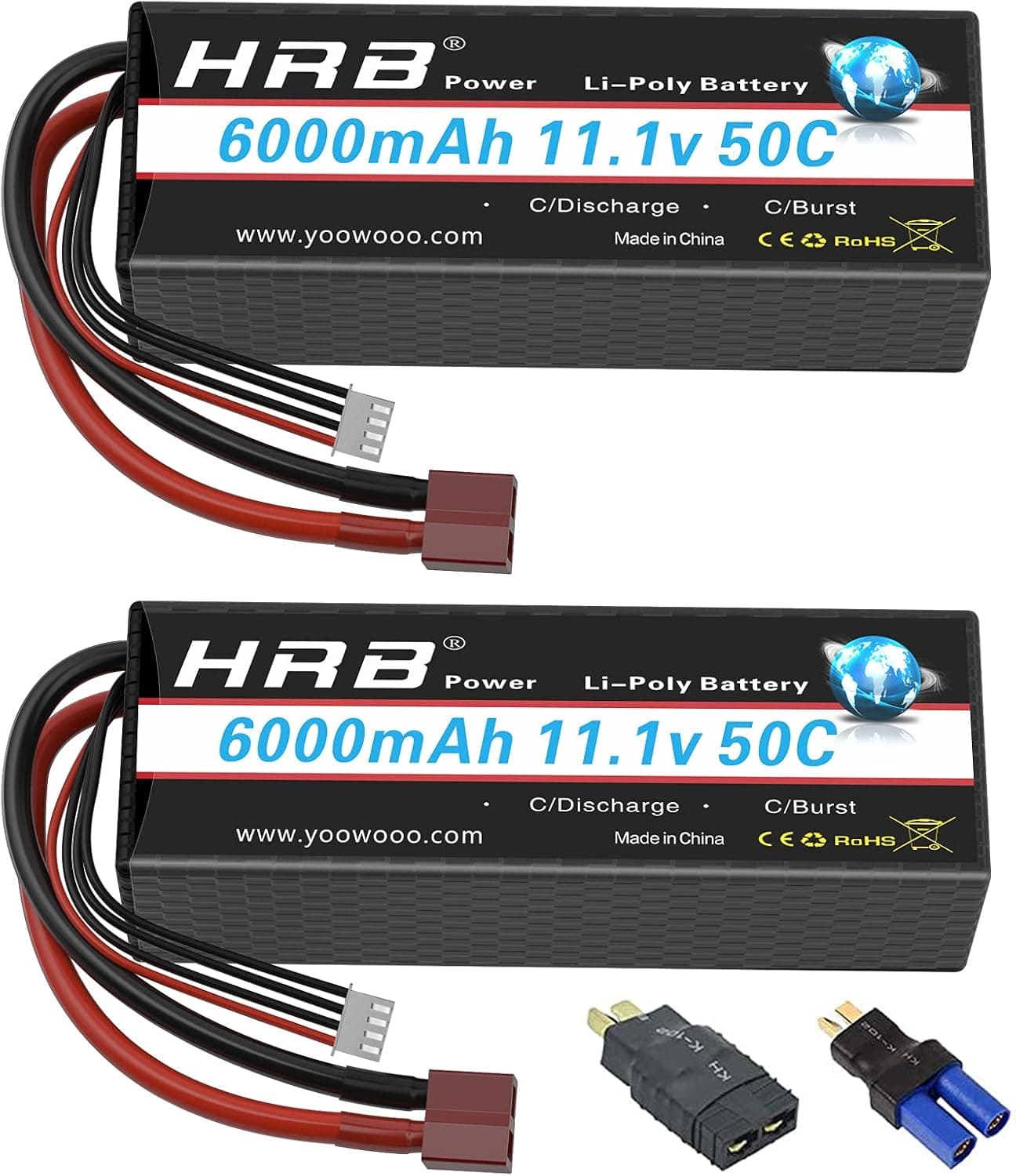 HRB 11.1V 6000mAh 50C T Hardcase Lipo Battery Compatible with RC Car RC Plane RC Truck RC Boat (2 Packs)