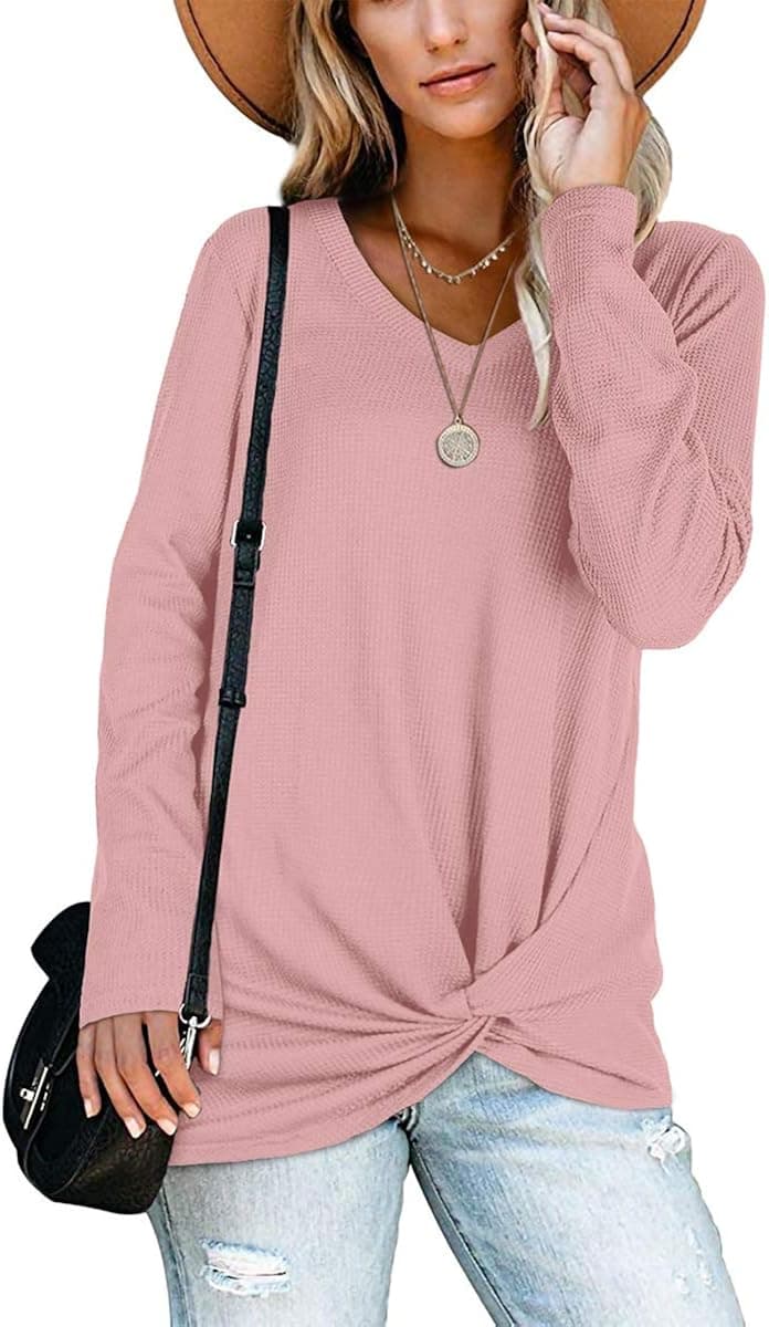 SAMPEEL Womens Long Sleeve Shirts Junior Winter Ugly Christmas Oversized Sweaters Pink M
