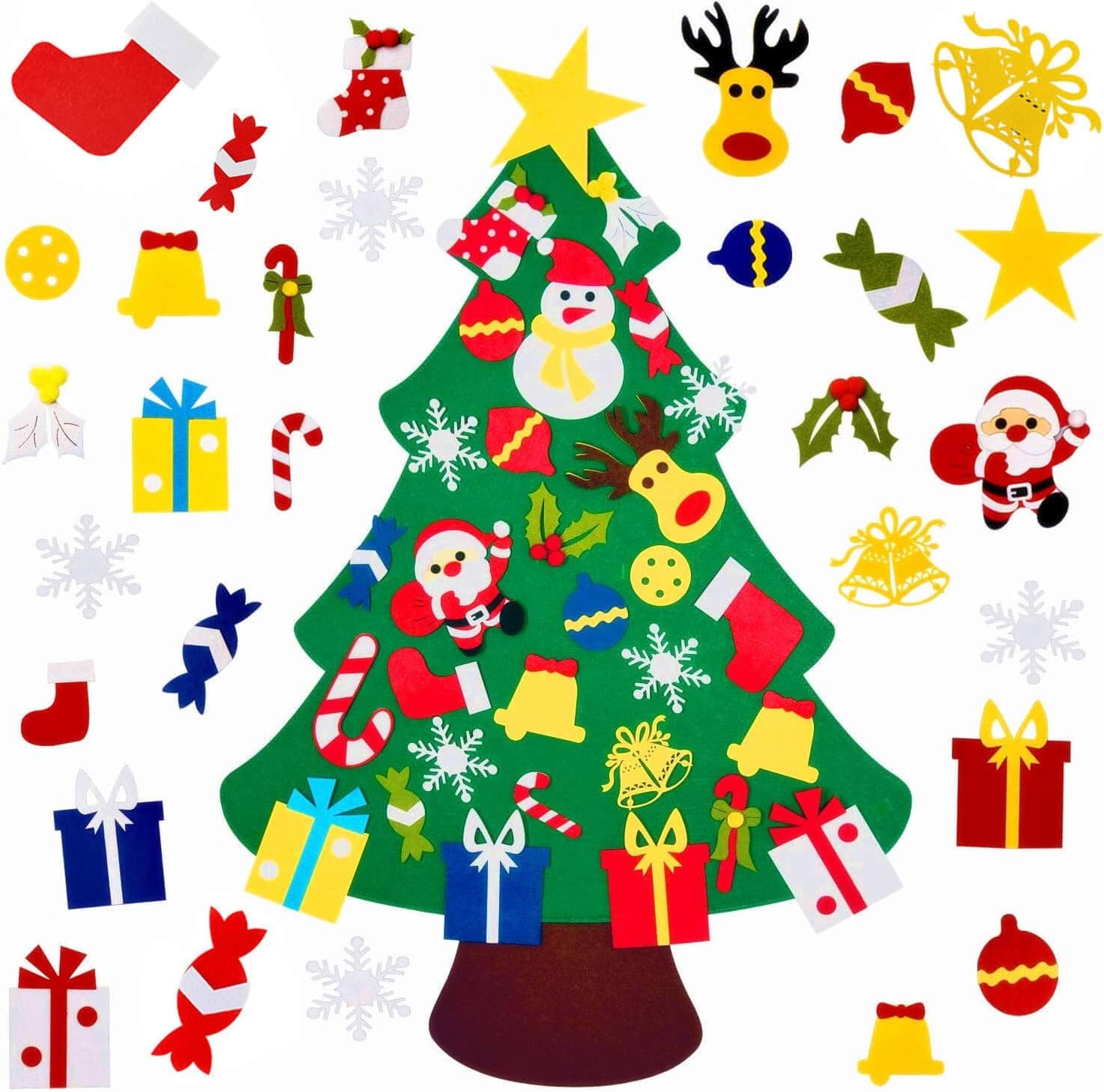 TP TOP BEAUTY DIY Felt Christmas Tree Craft Kits for Kids - Door Wall Hanging Xmas Trees with 30pcs Ornaments Decorations for Children's Party Gifts