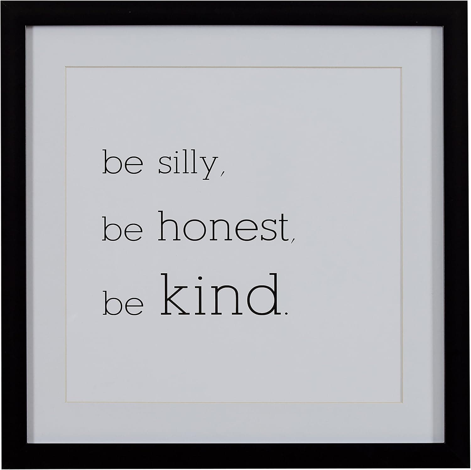 Amazon Brand – Stone & Beam Modern Black and White Be Silly Word Art, Black Frame, 22" x 22"
