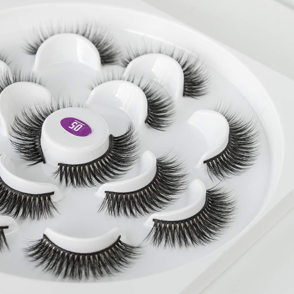 Dramatic Fake Eyelashes 7 Pairs 3D Handmade False Eyelashes Reusable Natural Mink Lashes Extension Multipack No Harm Wispy with Glue for Women and Girls