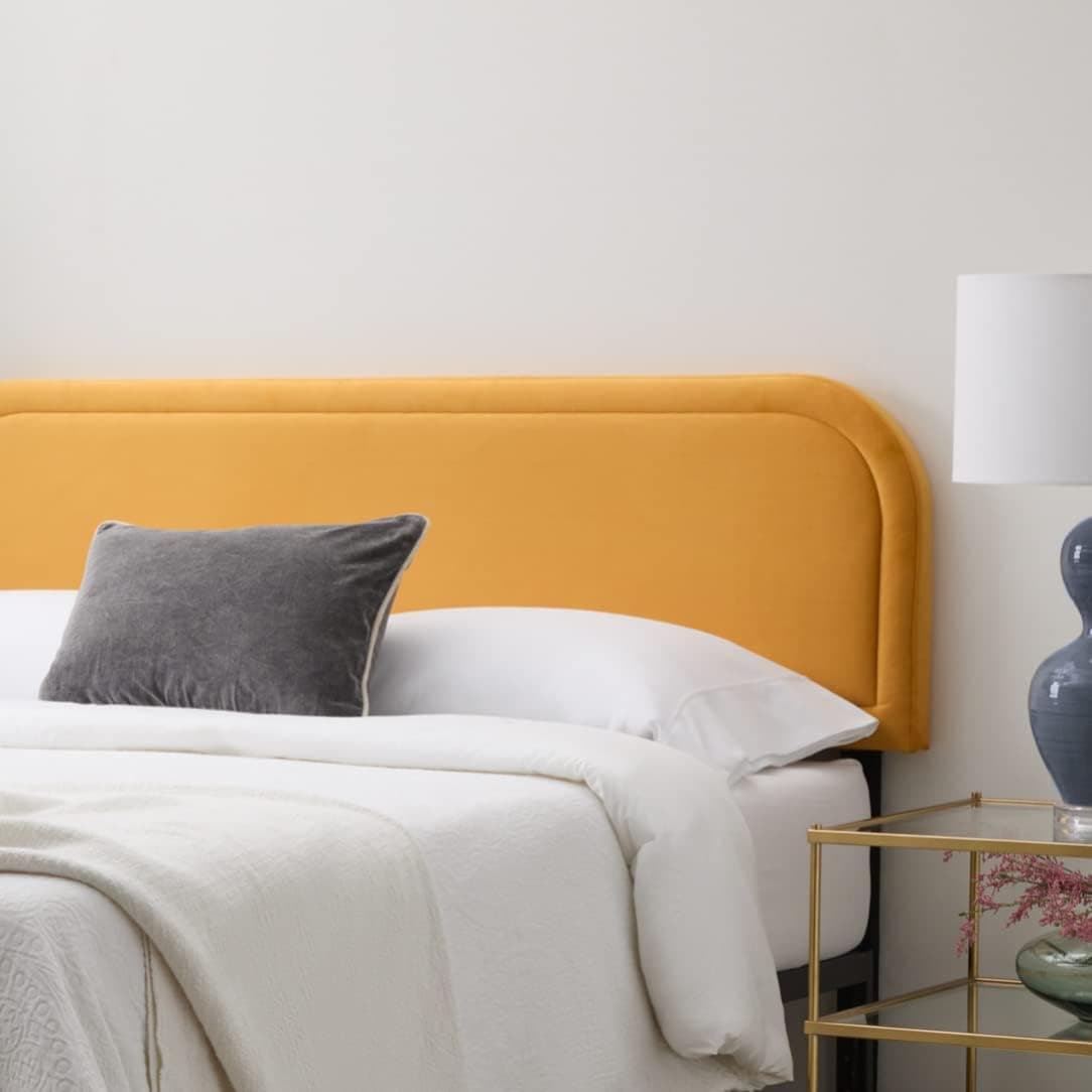 Edenbrook Miller Low Profile, Performance Velvet Headboard for Queen Size Bed-Yellow Upholstered Queen Headboard