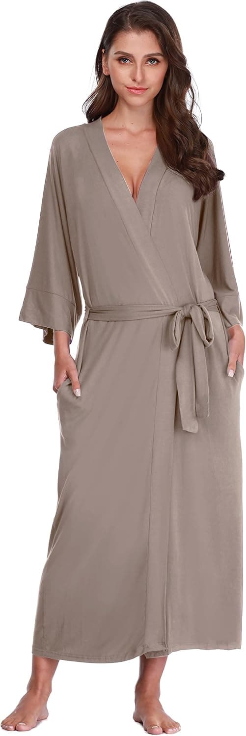 FADSHOW Women's Cotton Kimono Robe Long Knit Bathrobe Lightweight Soft Nightgown Sleepwear