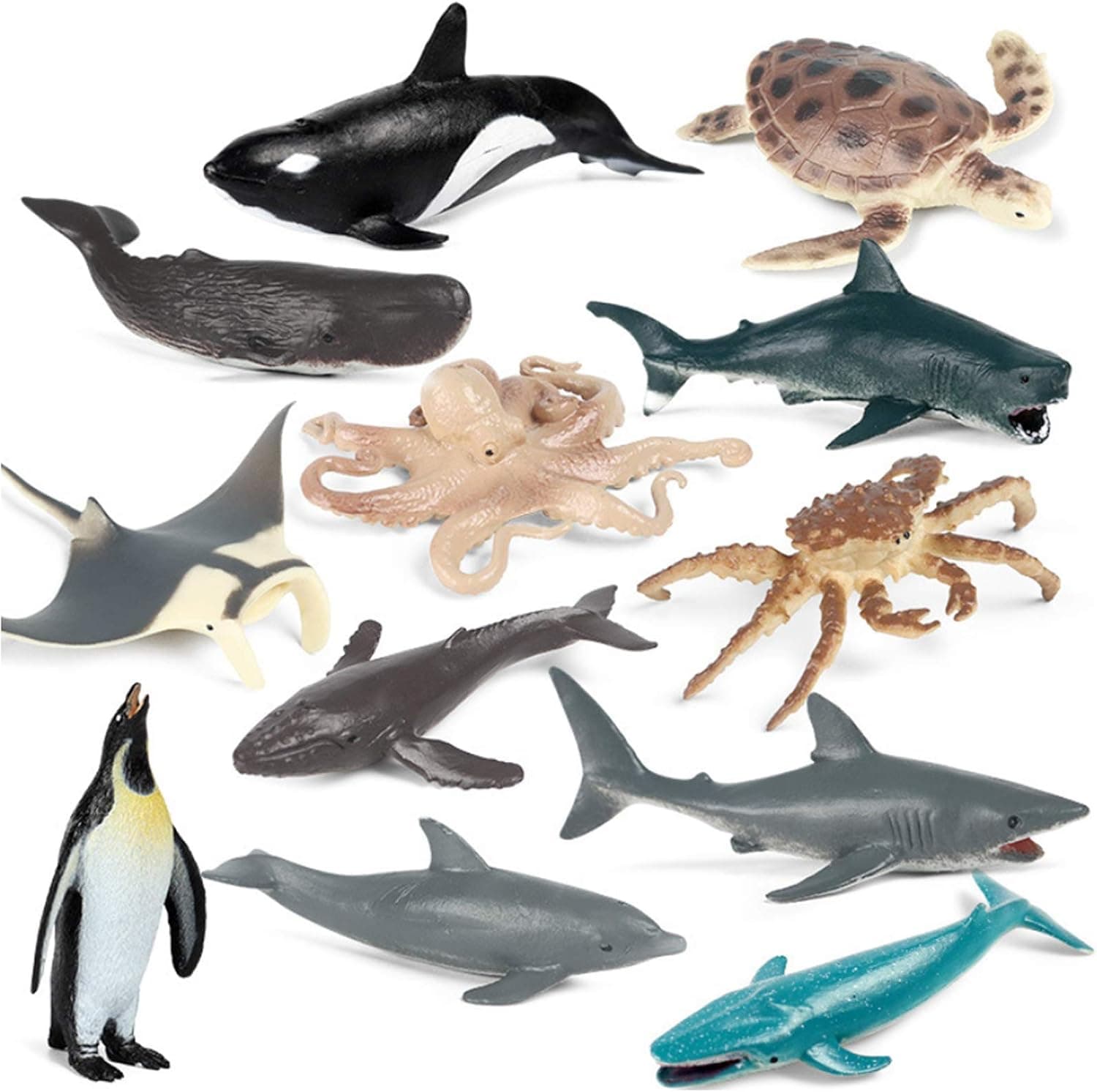Zoo Animals,Mini Safari Animals Statue Realistic Plastic Sea Animal Statue Toy,Kid'S Party Supplies Cake Topper Including Penguins, Turtles, Octopus, Humpback Whales, Whales, Sharks, Dolphins(12pcs)