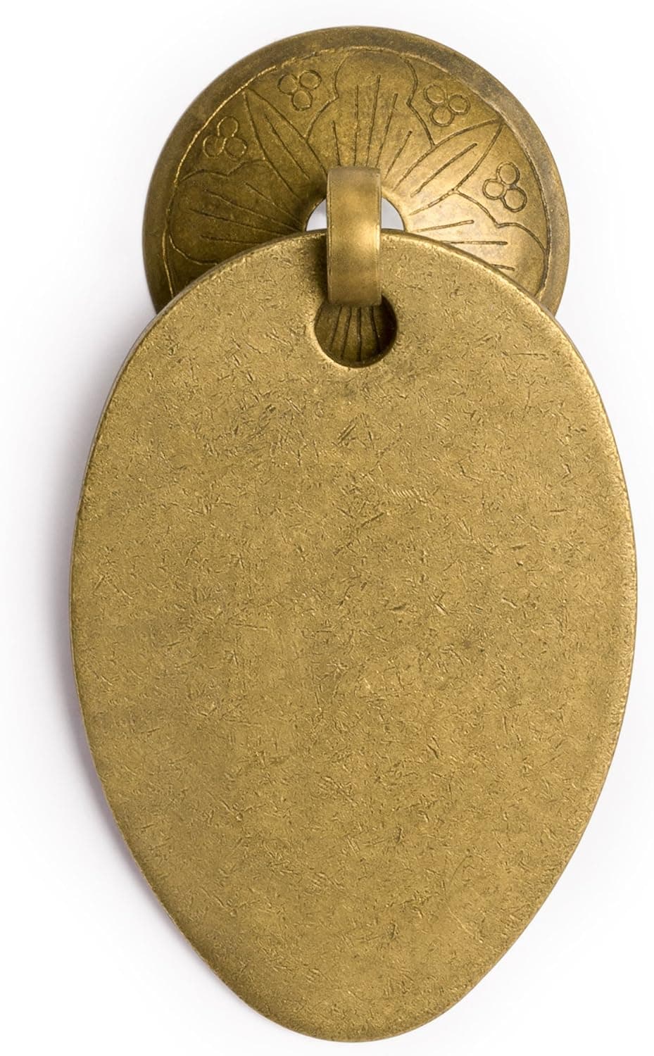 Hardware Philosophy Oval Pulls with Engraved Round Backplate Brass Drawer Pull 2.6 Inches - Set of 2 - Architectural, Interior Design, Furniture Cabinet Customization Hardware