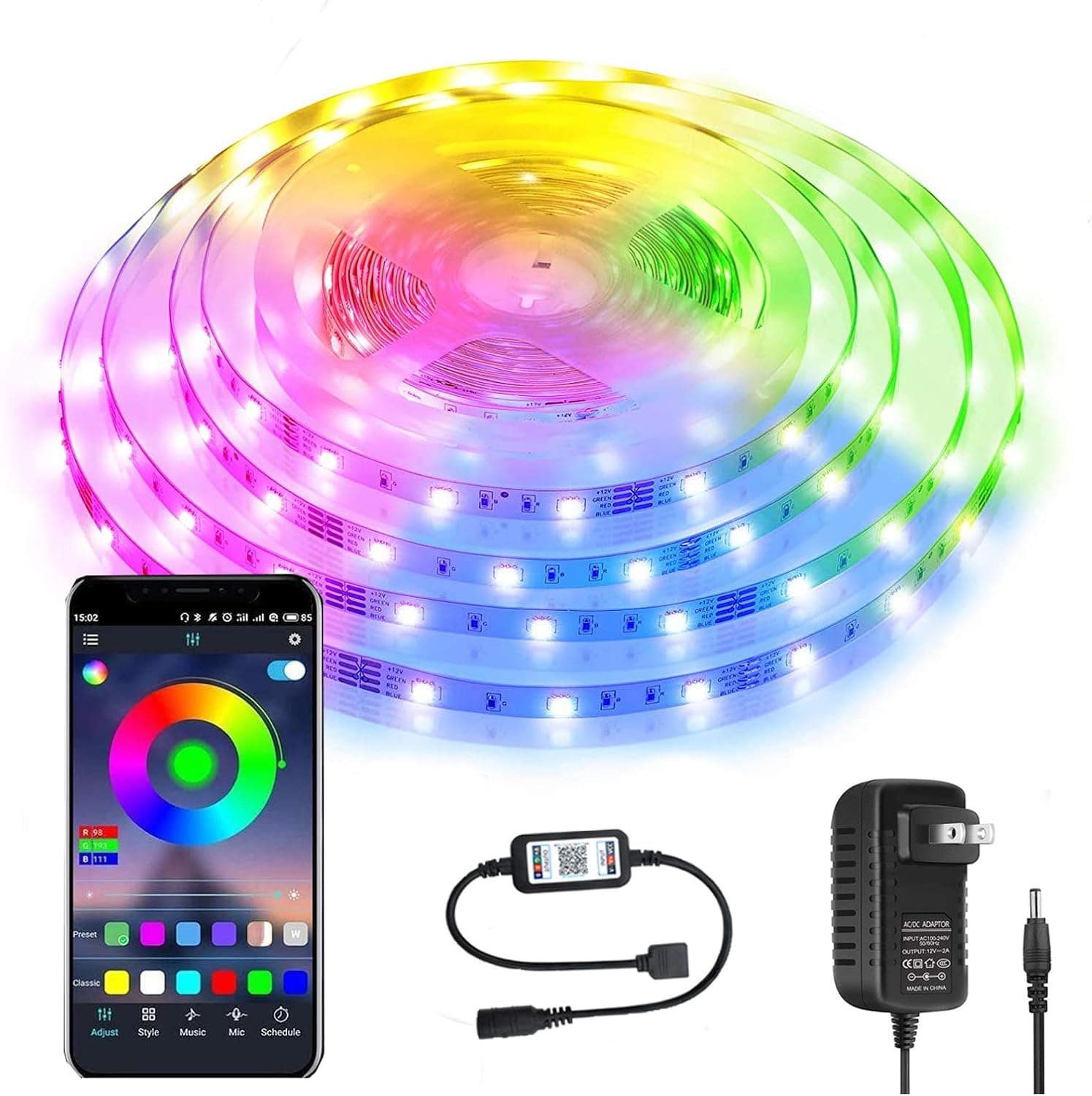 LED Strip Lights for Bedroom and TV, RGB Color Changing Rope Lights That Sync with Music, 16.4ft Bluetooth App Remote Control Party Light Strip for Birthday Wedding Christmas Thanksgiving Halloween