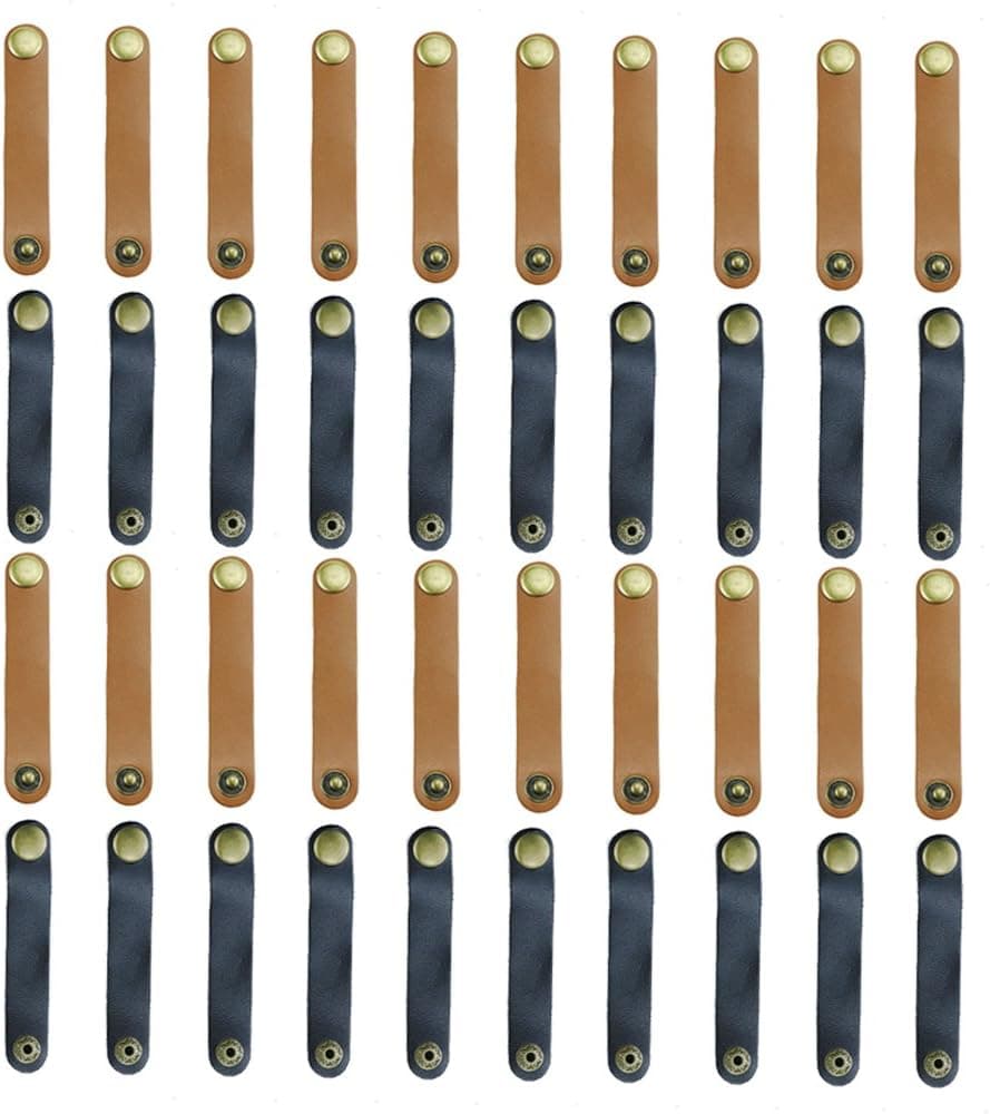DLOnline 20PCS Headphone Cord Wrap Organizer Leather Snap Button Cable Keeper Cord Management Holder Keeper (Two Colors) Cable Management,Cord Management,Electronic Headphones,Cable Wrap