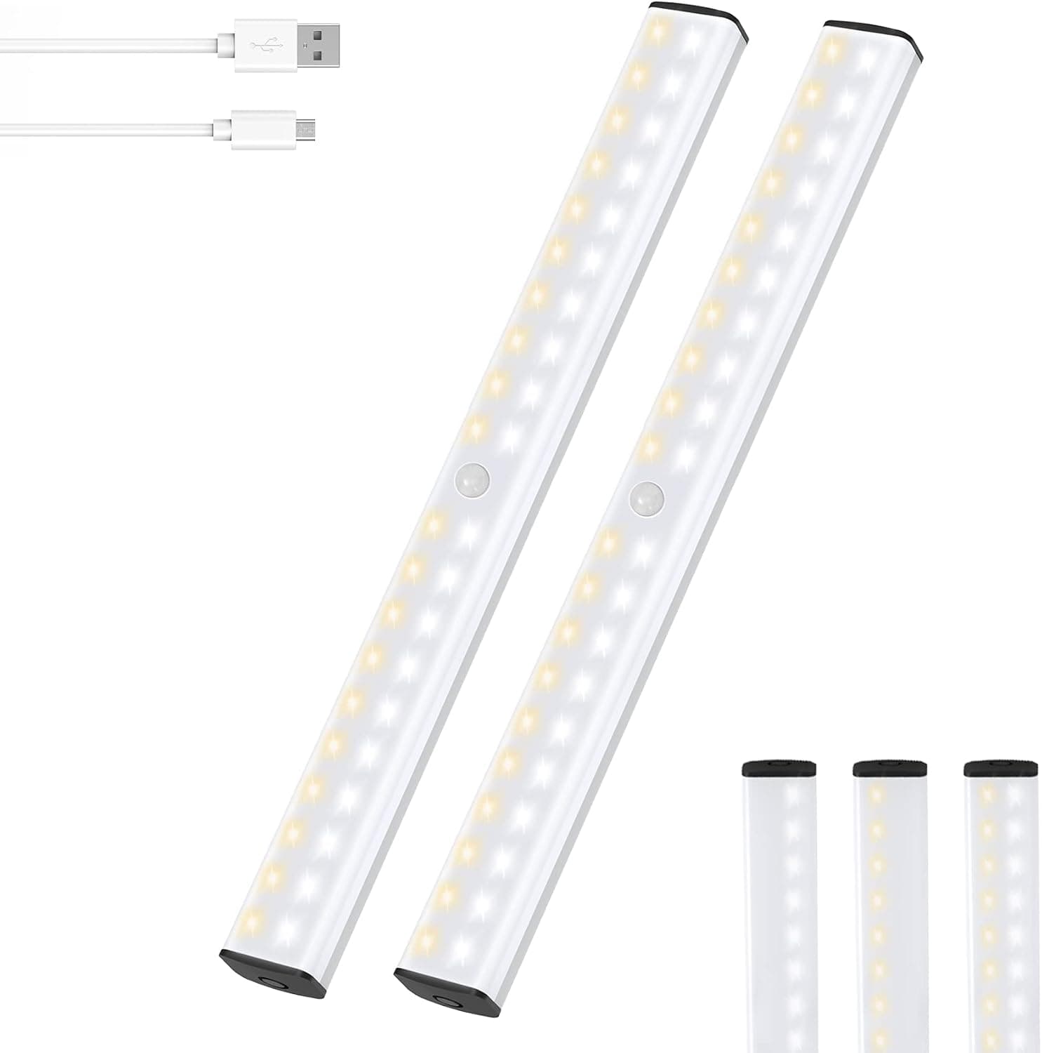 Under Cabinet Lights,2 Pack 40 LEDs Motion Sensor Light Indoor,Dimmable 3 Color Temperature Closet Light,Wireless Rechargeable Under Cabinet Lighting,Battery Powered Night Light for Kitchen, Closet