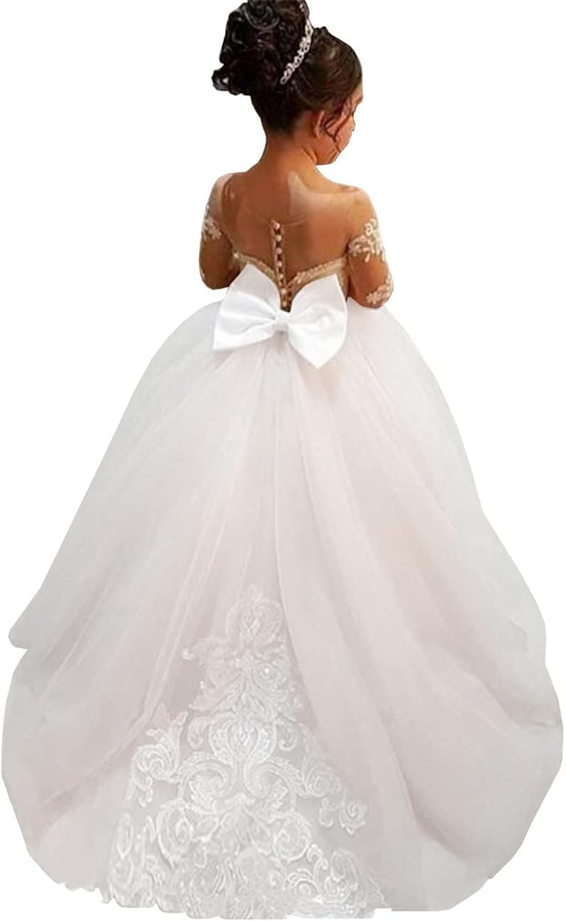 MuchXi Lovely Lace Flower Girls Dresses Kids First Communion Dress Princess Wedding Pageant Ball Gown Ivory Custom Made