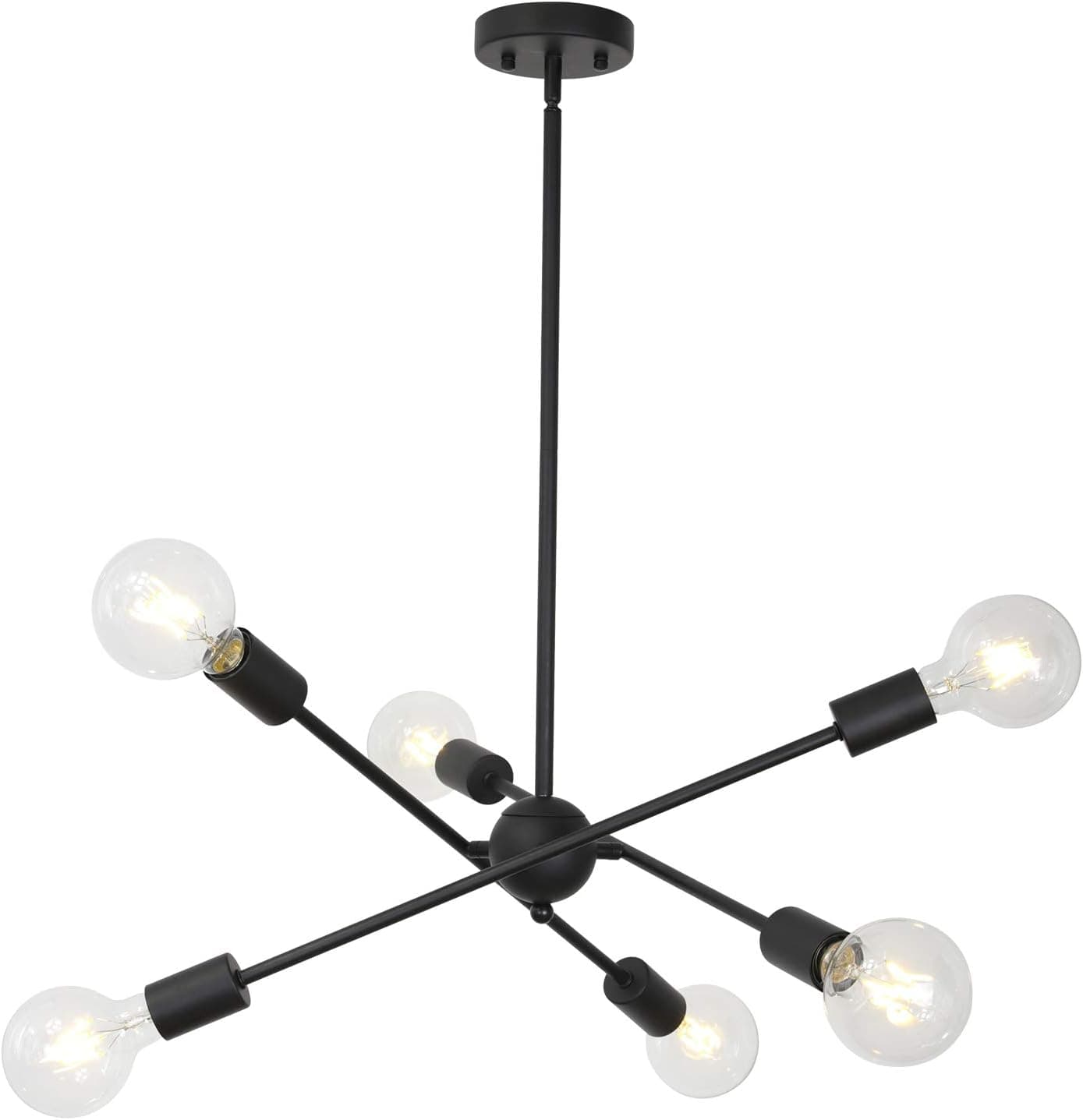 BONLICHT Sputnik Chandelier Lighting 6 Lights Black Chandelier Mid Century Pendant Light Vintage Industrial Kitchen Dining Room Ceiling Lighting Fixture for Bedroom Hallway Foyer Island Farmhouse
