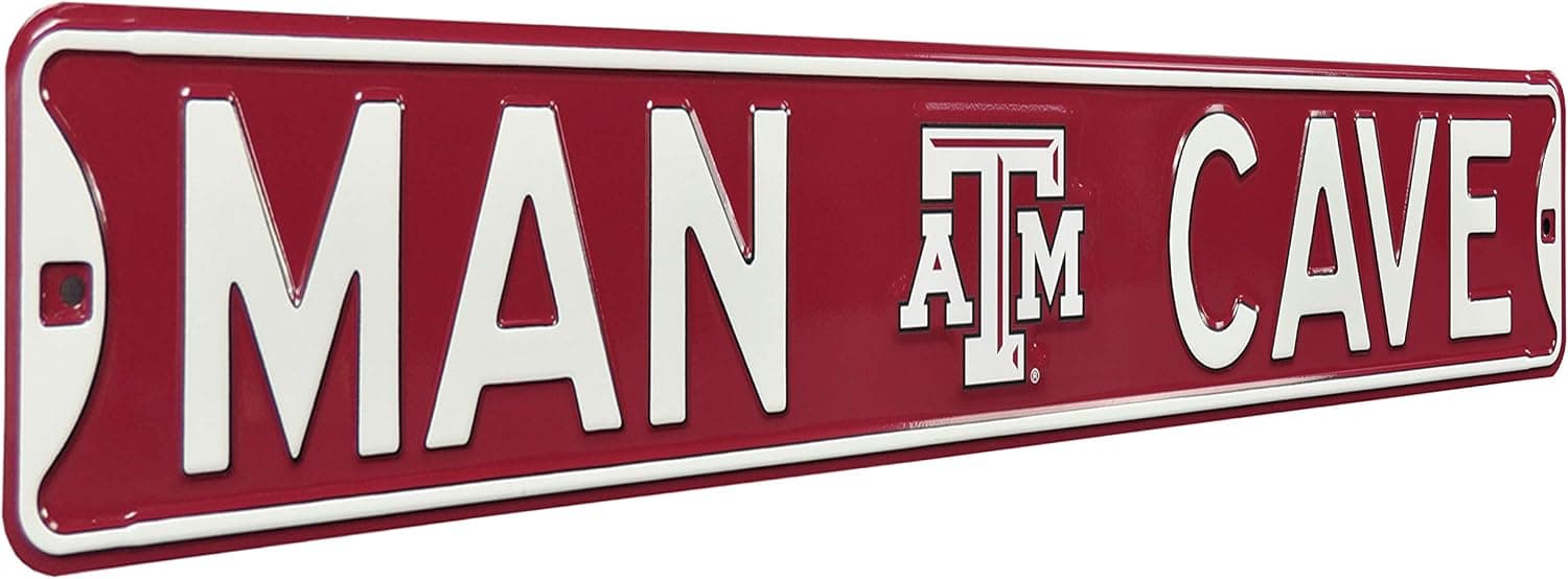 Authentic  Street Signs NCAA MAN CAVE, Officially Licensed, REAL 3 Foot, Premium Grade Solid Steel Embossed STREET SIGN- Prime Wall Decor for Home, Office, Garage- Perfect Gift for Him!!