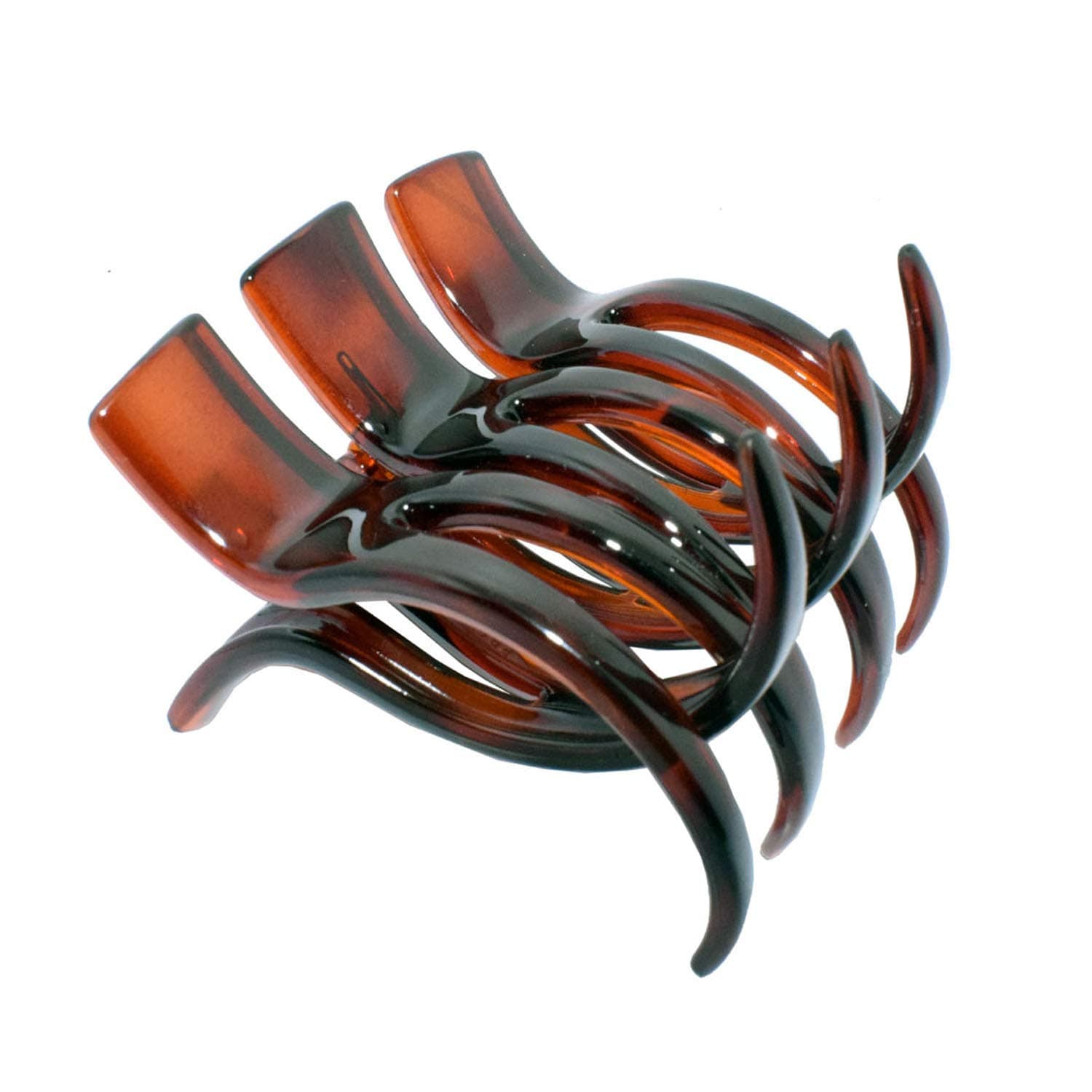 Parcelona Large and Wide Tortoise Shell Brown 3 1/2" Celluloid Interlocking Teeth No Slip Grip Claw Clips Jaw Hair Claw Clips Clamp Clutcher for Women and Girls, Made in France (Shell-Brown)