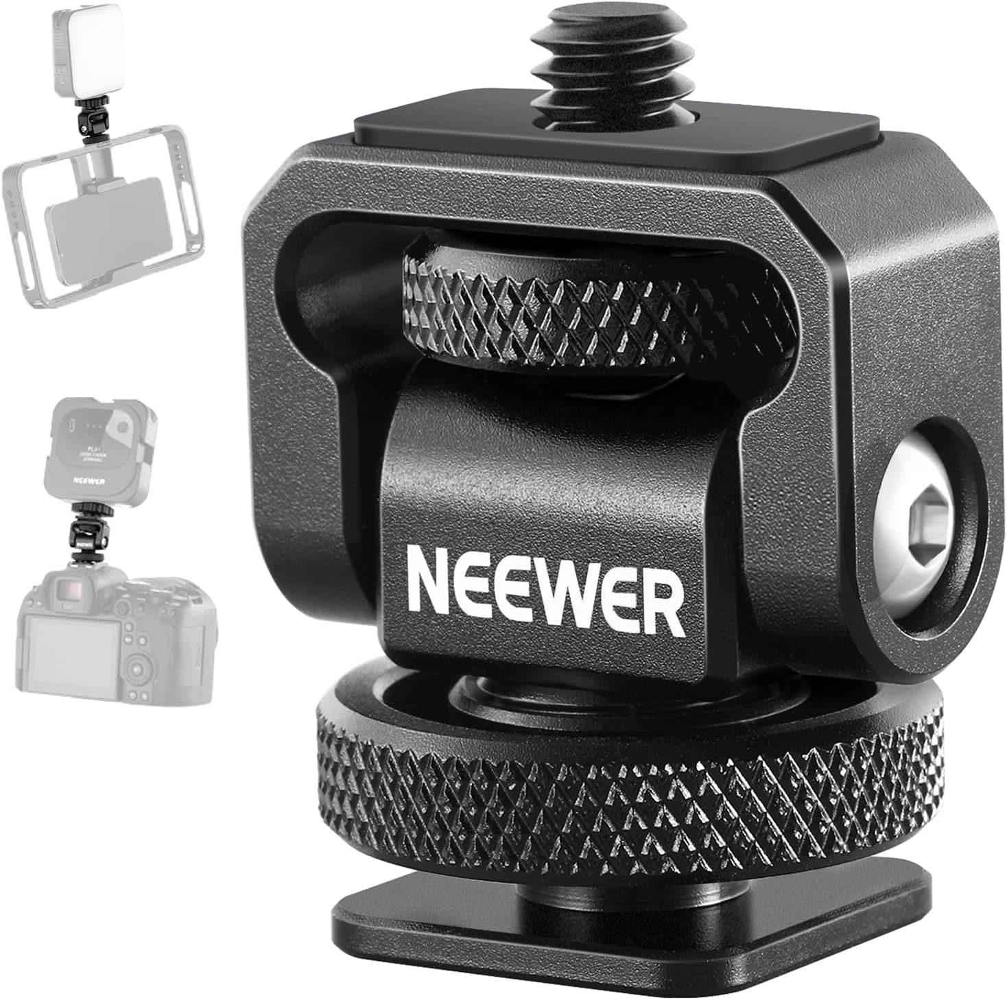 NEEWER 1/4" Mini Cold Shoe Mount Adapter Compatible with SmallRig Camera Phone Cage Rig, LED Video Light, Vlog Accessories, Mount Head Supports 138° Tilt Adjustment, Aluminum Alloy Structure, ST37