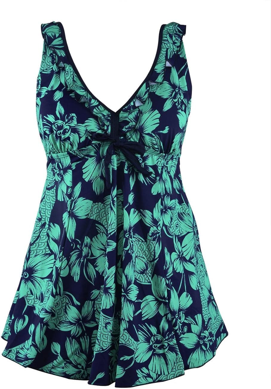 Nonwe Women's Plus-Size Swimsuit Retro Print Two Piece Pin up Tankini Swimwear