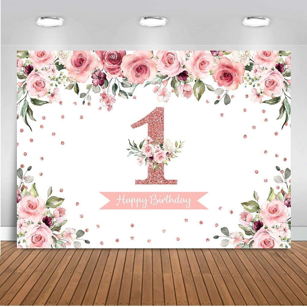 Mocsicka 1st Birthday Backdrop 7x5ft Floral First Birthday Photography Background for Girls Baby's Onederful Floral Birthday Party Decorations Photo Backdrops