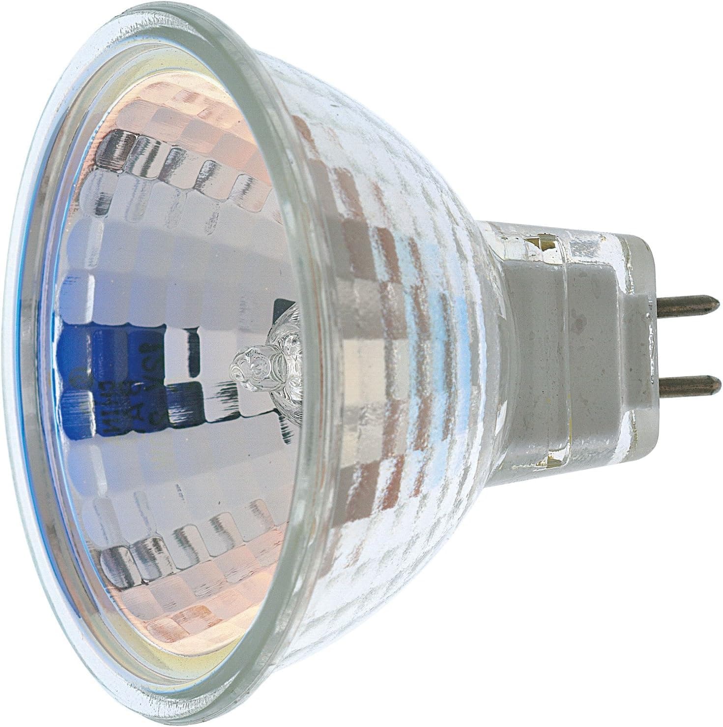 Satco S1963 50 Watt MR16 Halogen GX5.3 Base 12 Volt Clear WFL 60 Beam Pattern No Harmful Ultraviolet Rays Light Bulb, No Lens