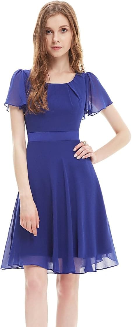 Ever-Pretty Womens Ruffles Knee Length Casual Party Dress 6 US Sapphire Blue