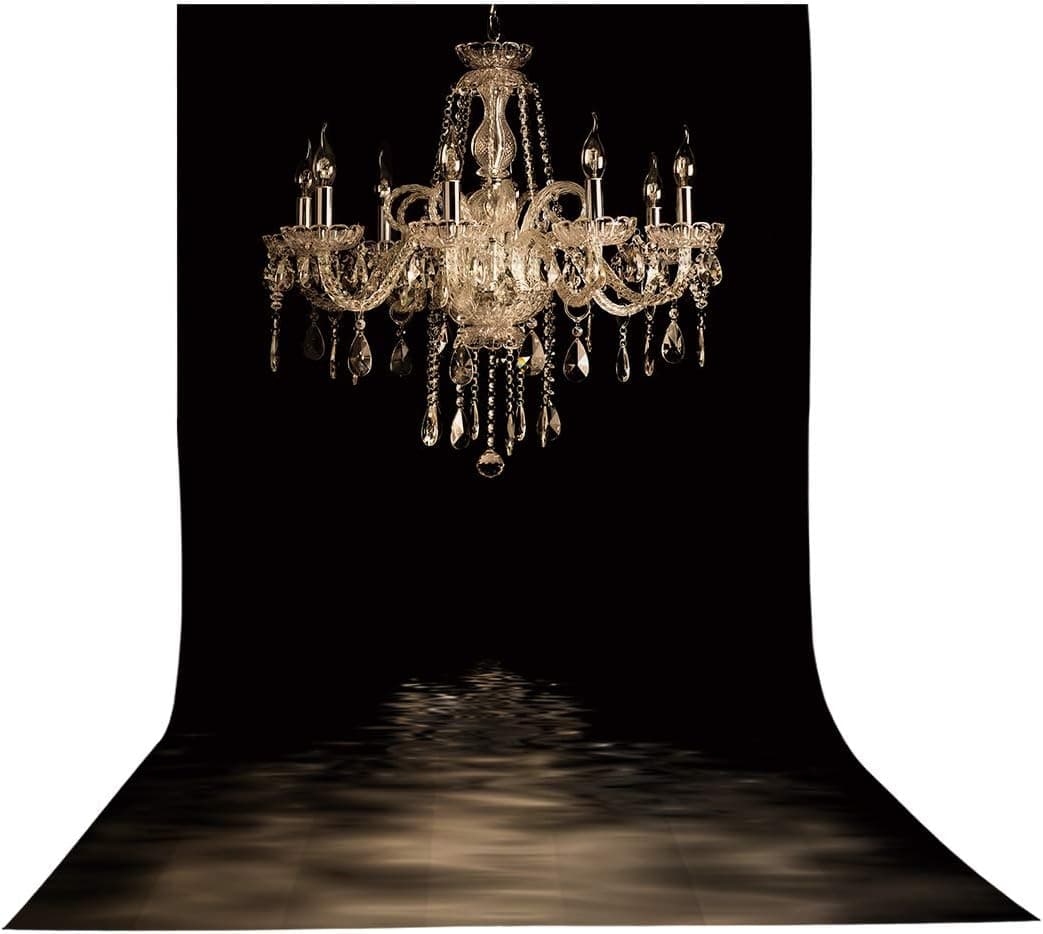 Allenjoy 5x7ft Black Gold Backdrop for Photography European Gorgeous Crystal Chandelier Portrait Background Graduation Prom Wedding Shower Photo Studio Props Adult Birthday Party Banner Decor Picture