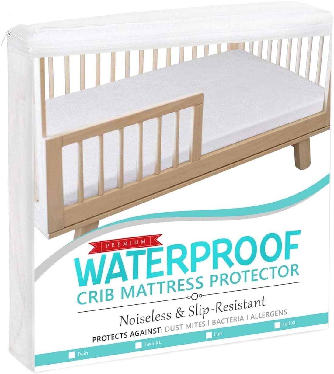 Crib Baby Mattress Protector Cover Cotton Terry Hypoallergenic Waterproof Soft Noiseless Slip-Resistant, White, 28 x 52 x 9 Inches