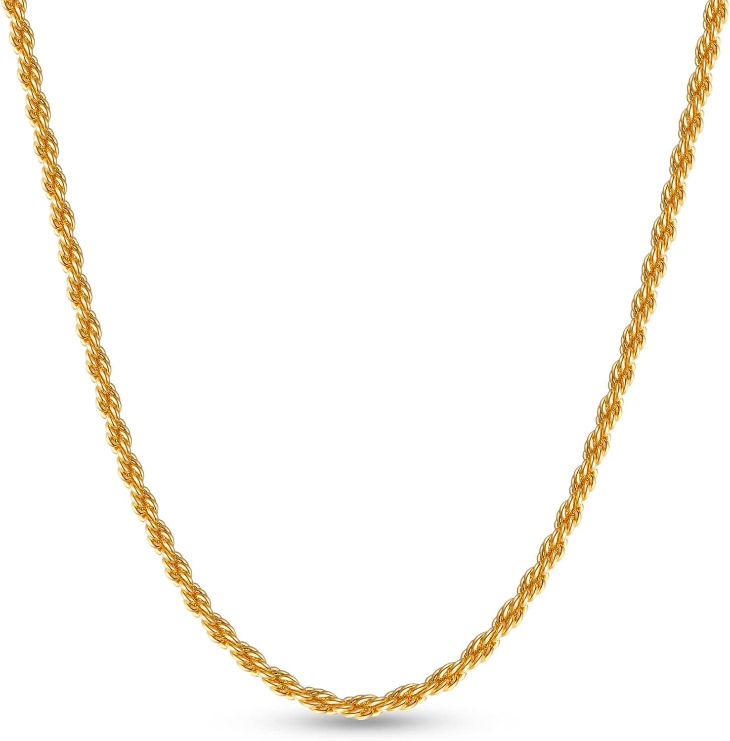 OCHCOH 18K Gold Over 925 Sterling Silver Clasp 2/2.5/3/4mm Rope Chain for Men Women Gold Chain Necklace 16, 18, 20, 22, 24, 26, 30 Inches