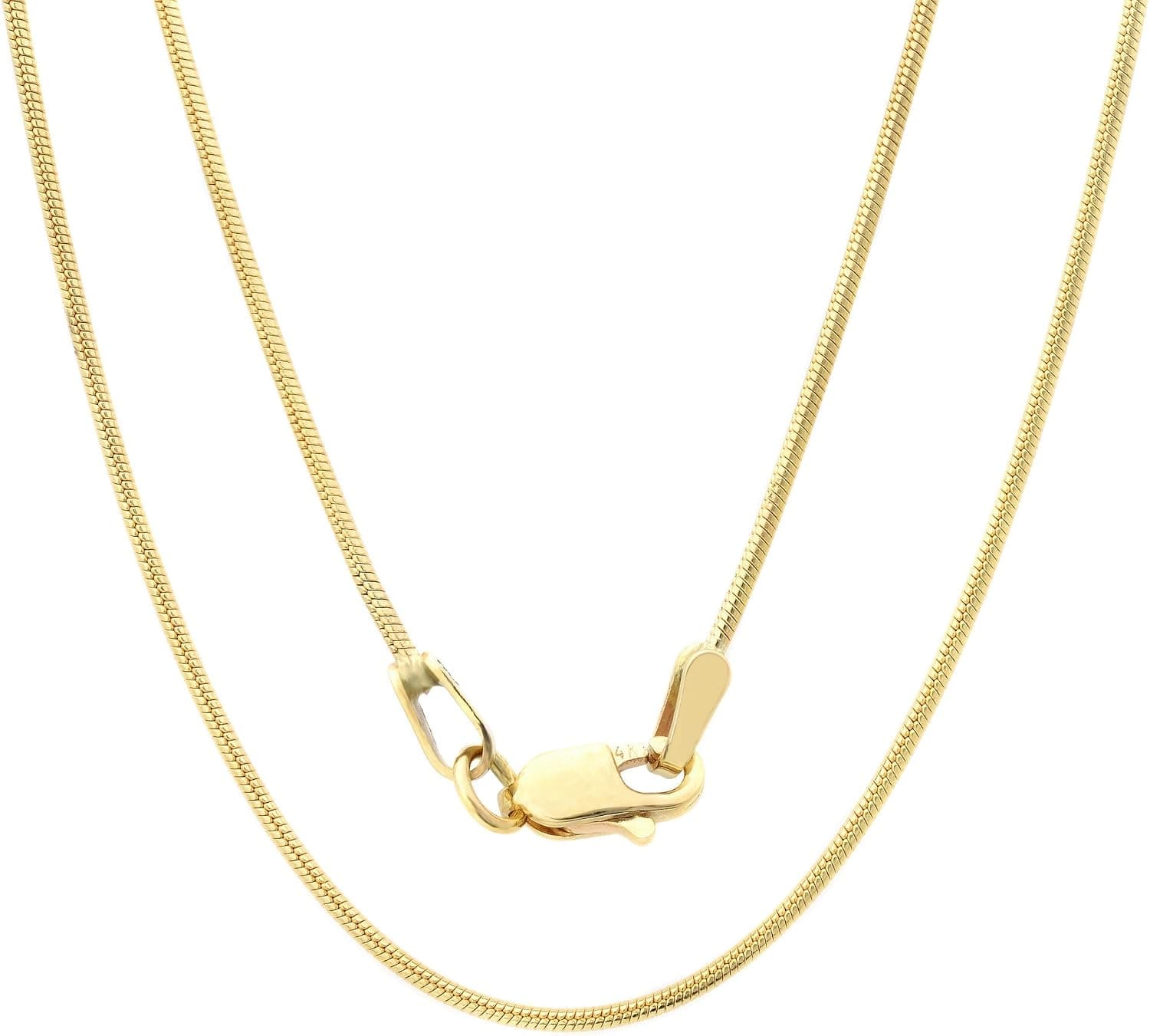 Universal Jewels Solid 14K Yellow Gold Round Snake Chain Necklace- 0.8mm Width & 20 inches in Length