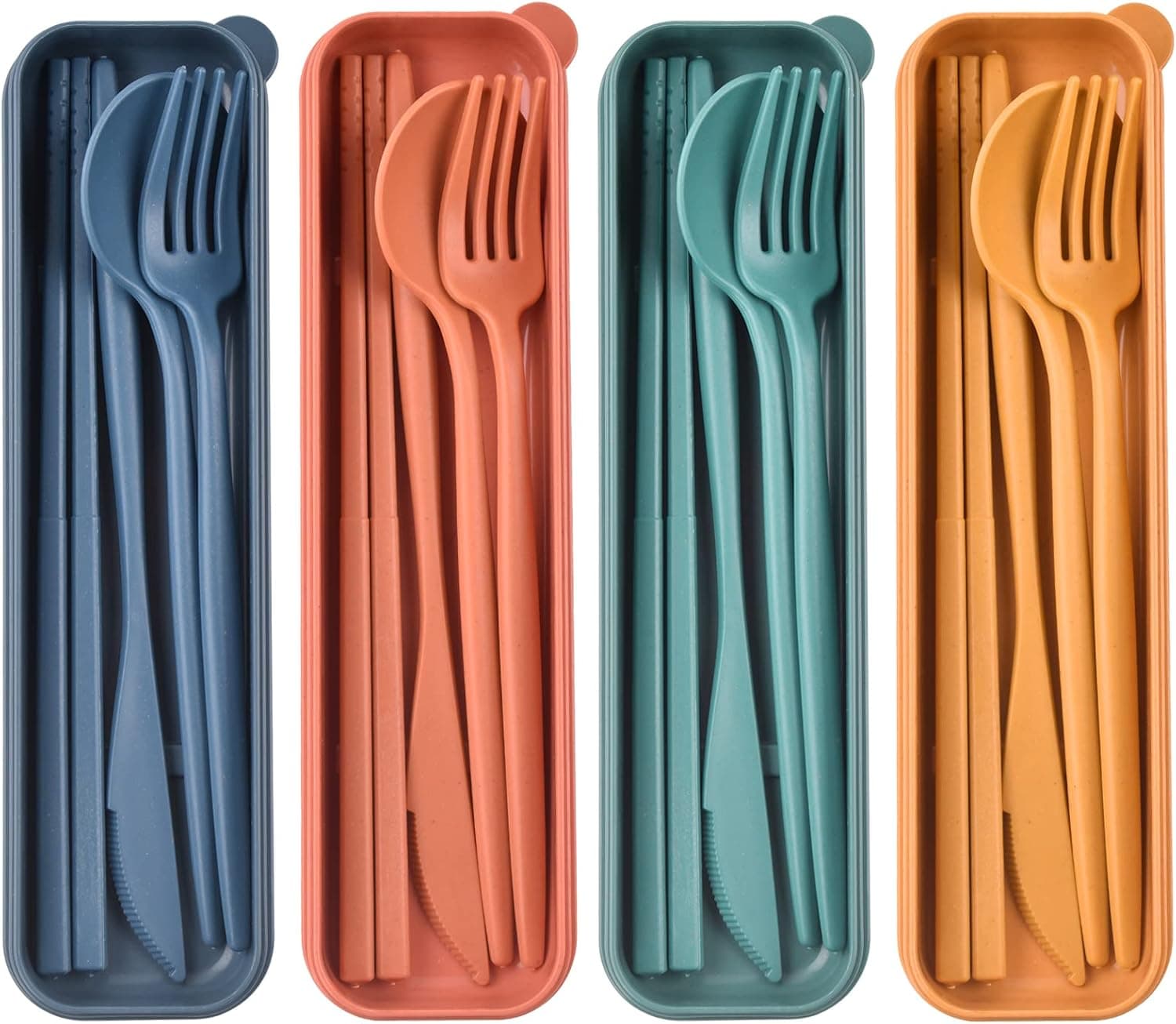 Travel Utensils with Case, Reusable Utensils Set with Case, Lunch Box Utensils Set Portable Utensils Set for Lunch Box School Picnic Travel Camping or Daily Use (4 Colors)
