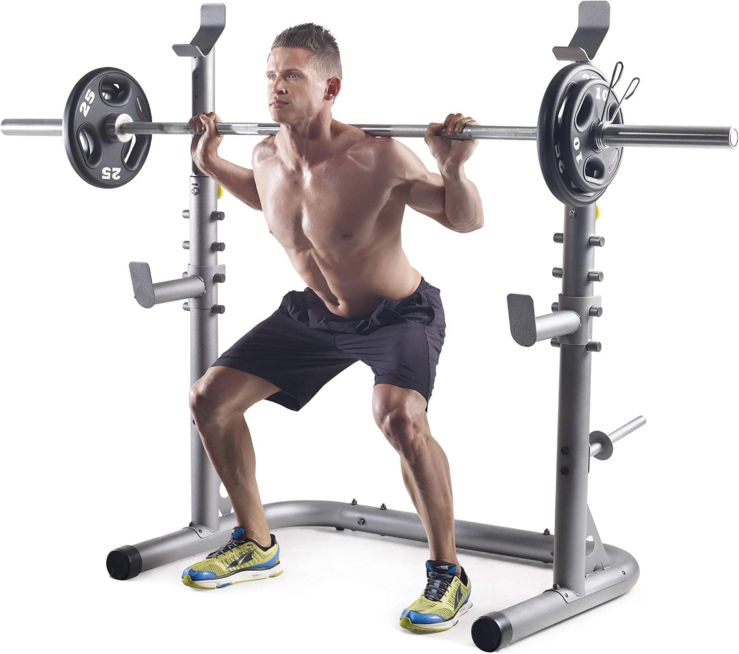 Weider XRS 20 Olympic Squat Rack with Adjustable Safety Spotters and Bar Holds