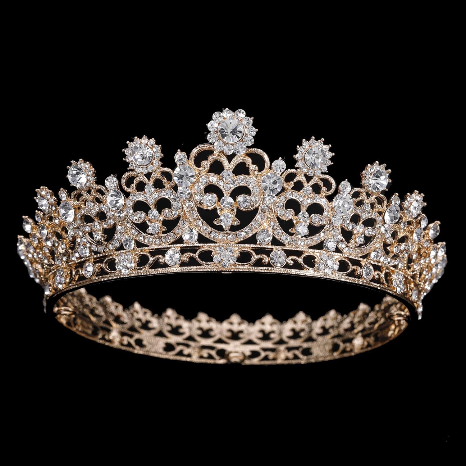 FUMUD Wedding Bridal Tiara Crown Clear Zircon Crystal Rhinestones Women Handmade Brides Diadem Pageant Party Crowns tiara (Gold)