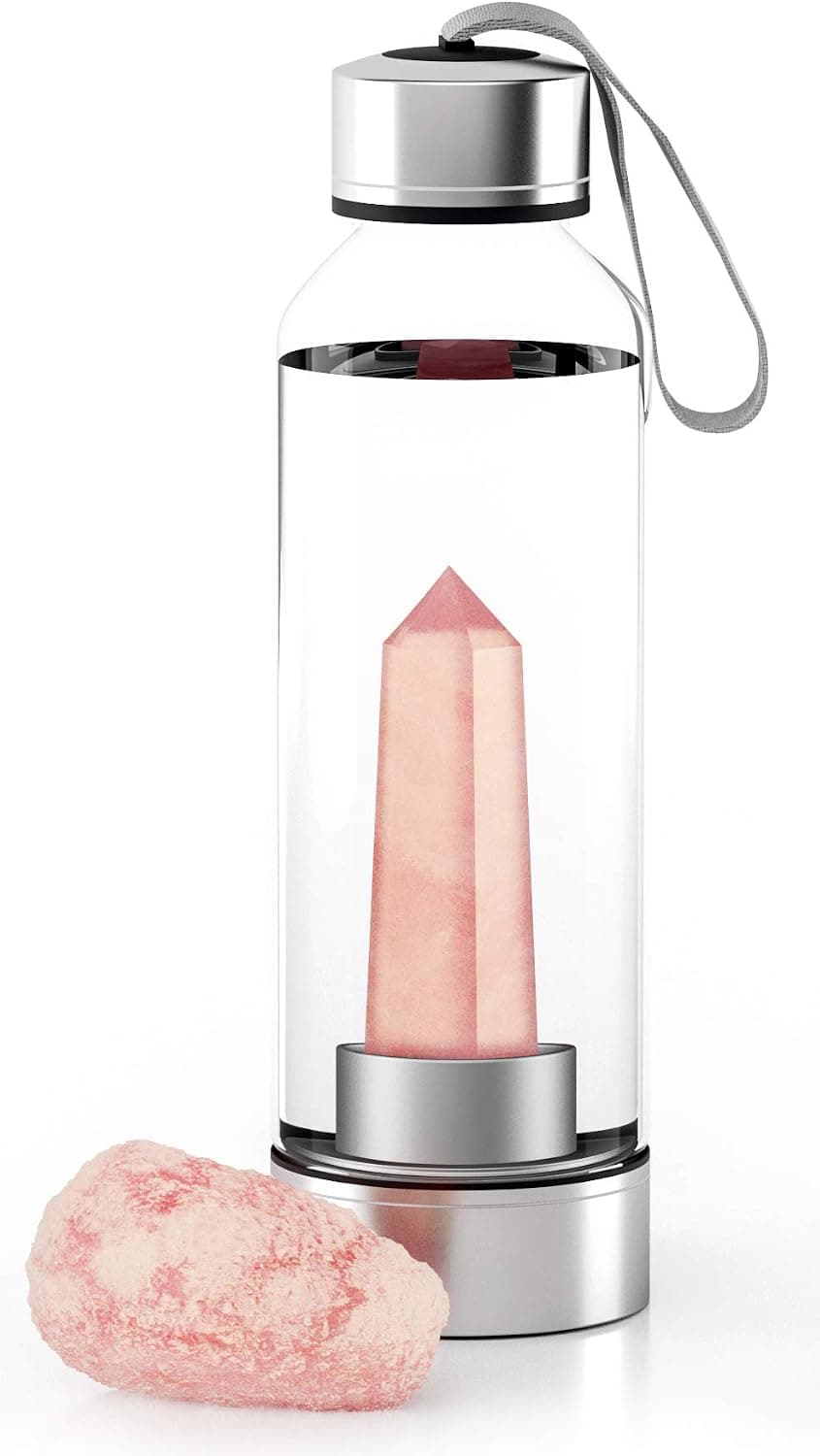 Simply Glamour Rose Quartz Crystal Healing Water Bottle