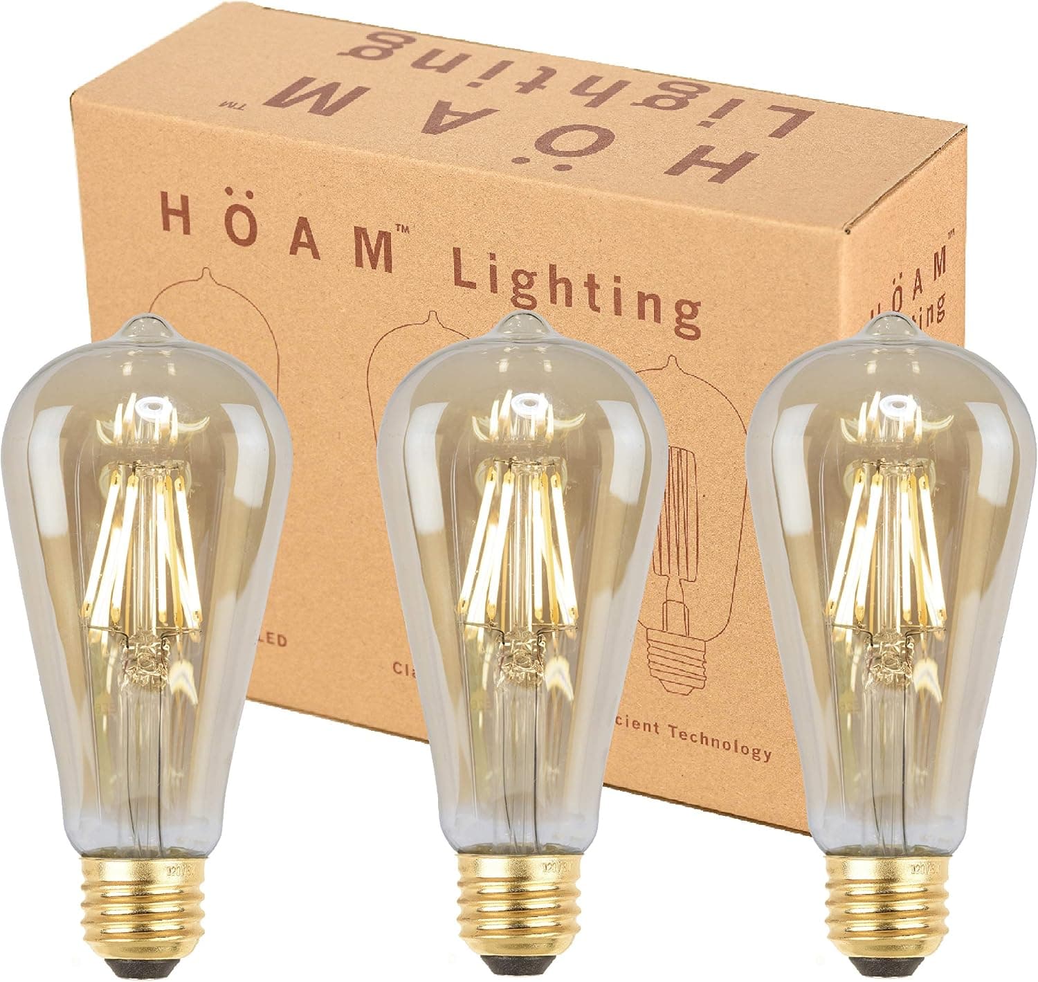 3 Pack Edison Bulbs from HOAM Lighting, Dimmable LED Filament, Antique Style, 4W LED 40W Incandescent Equivalent 2700K Warm Amber Color Temperature, ST18 ST64, E26 E27 Screw Cap, 120V