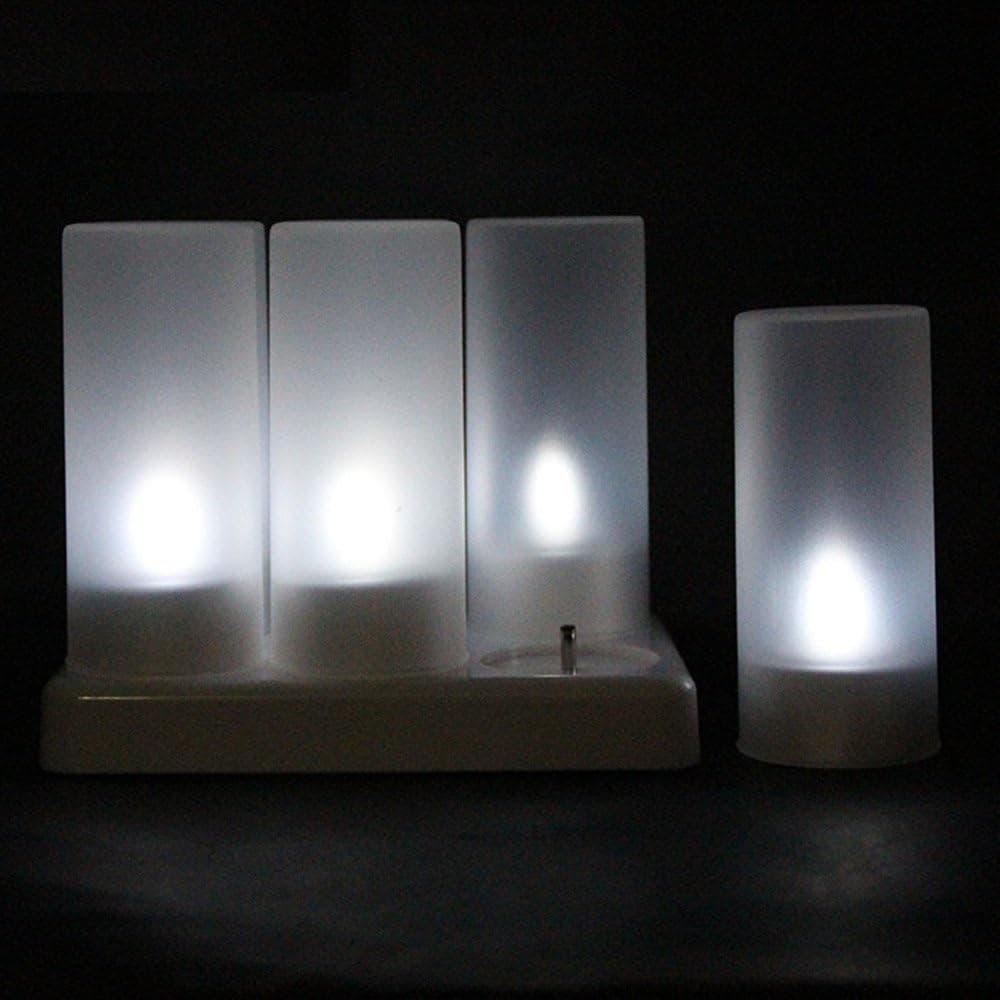 Rechargeable Flameless LED Tea Light Candles (No Batteries Necessary) with Frosted Holders and Charging Base, Electric Tealight Votives Cold White Flickering, Set of 6