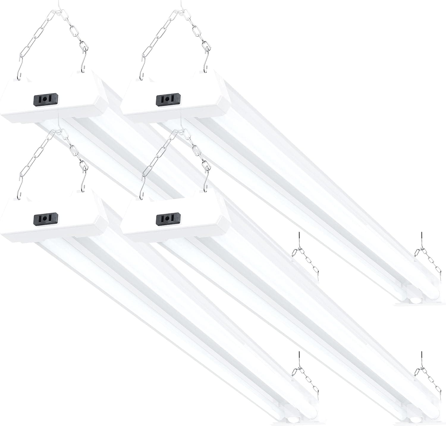 Sunco Motion Sensor 4ft LED Shop Light, Garage Lights Ceiling LED Plug in Fixtures, 40W, 5000K Daylight, Frosted, Motion Activated, Linkable Suspension Mount, ETL, Energy Star 4 Pack