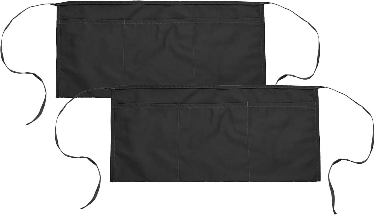 DALIX Waist Aprons Commercial Restaurant Home Bib Spun Poly Cotton Kitchen (3 Pockets) in Black 2 Pack