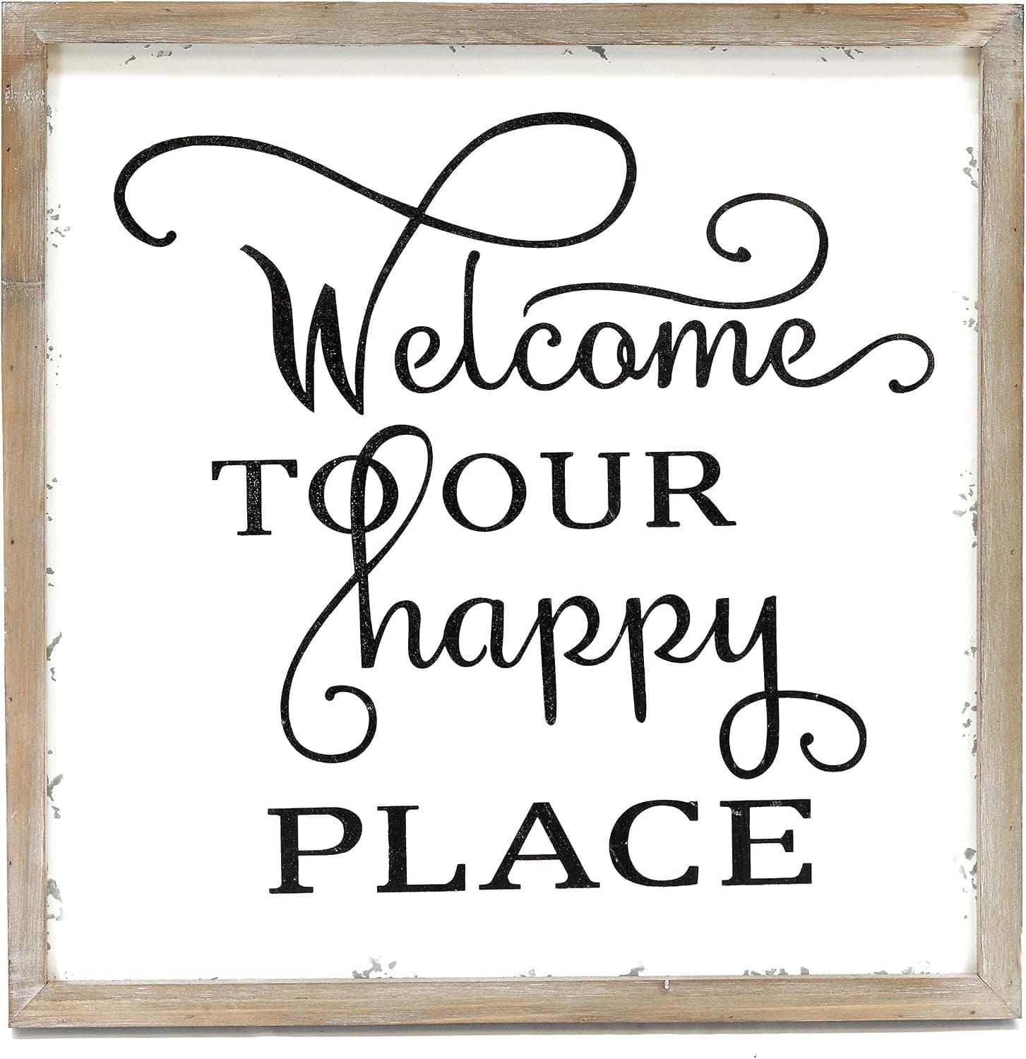 Silvercloud Trading Co. Welcome to Our Happy Place White Tin Sign - 20" Square - Wood Framed - Cute Wall Decor - Home Decor