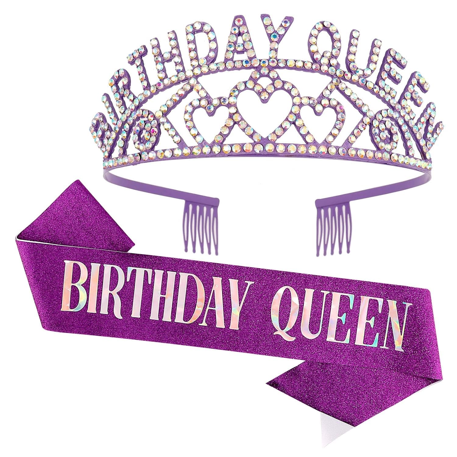 COCIDE Birthday Sash for Girls Crystal Tiara and Crowns for Women Purple Birthday Decorations Set Gift for Her Rhinestone Headband Crystal Hair Accessories for Cake Toppers Birth Hairpiece for Party