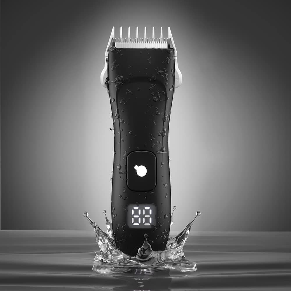 Electric Groin Hair Trimmer Waterproof Electric Body Hair Grooming Trimmer Hair Shaver and Hair Clippers for Men pubic Hair Trimmer for Men with USB Rechargeable Lithium and LED Display Black