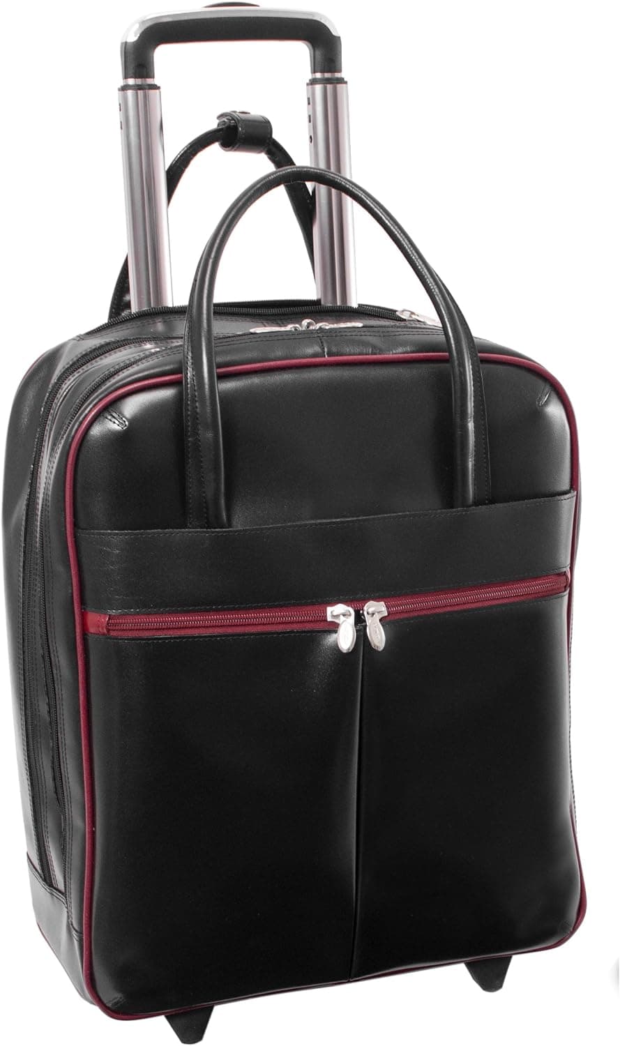 McKlein, L Series, Volo, Top Grain Cowhide Leather, 15" Leather Laptop Overnighter Wheeled Carry-on, Blk/Red Trim (87930)