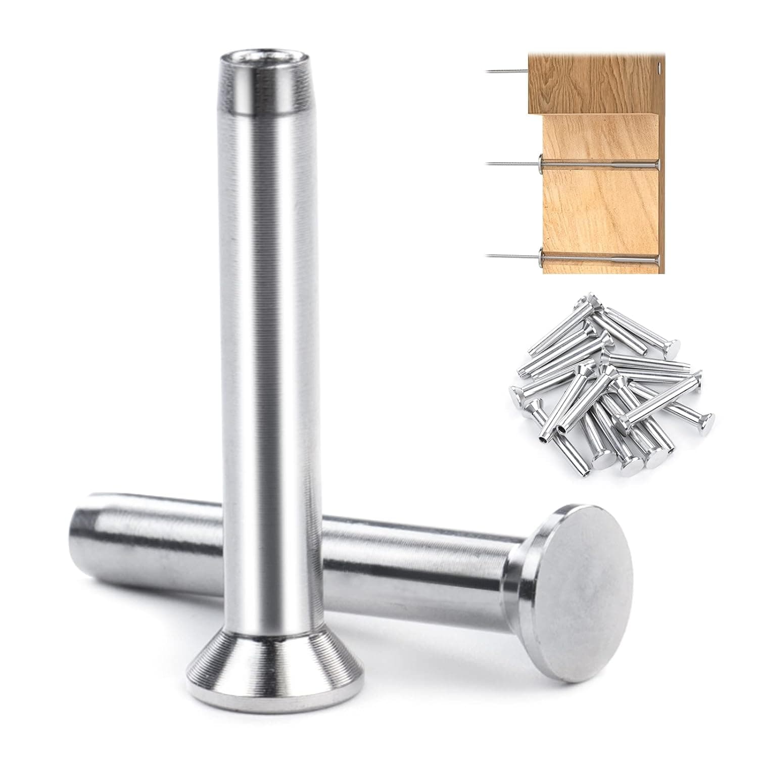 Muzata 20Pack 1/8" Stemball Swage Dead End Invisible Cable Railing Kit Hardware Terminal Sunk Head T316 Stainless Steel for Wood Stair Deck WoodBudget System CR51,CV1 CV2